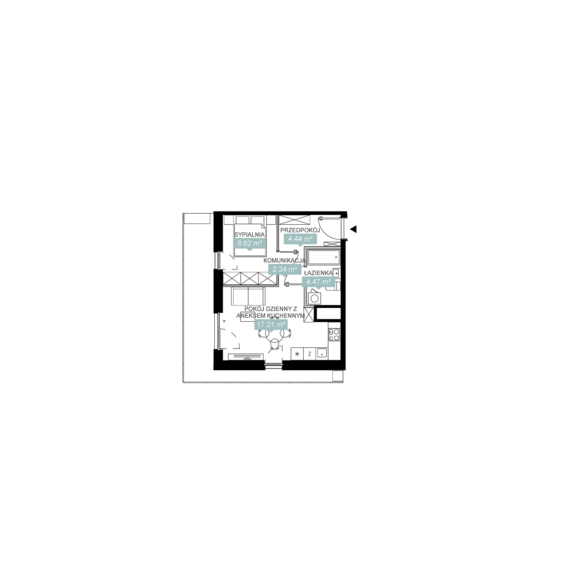 2 pokoje, mieszkanie 37,08 m², piętro 3, oferta nr A1 16, Mikato, Katowice, Śródmieście, Bogucice, ul. Piotra Skargi 1