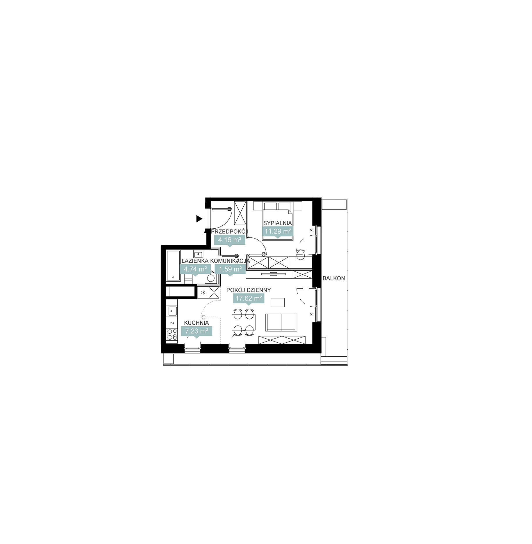 2 pokoje, mieszkanie 46,63 m², piętro 1, oferta nr A1 2, Mikato, Katowice, Śródmieście, Bogucice, ul. Piotra Skargi 1