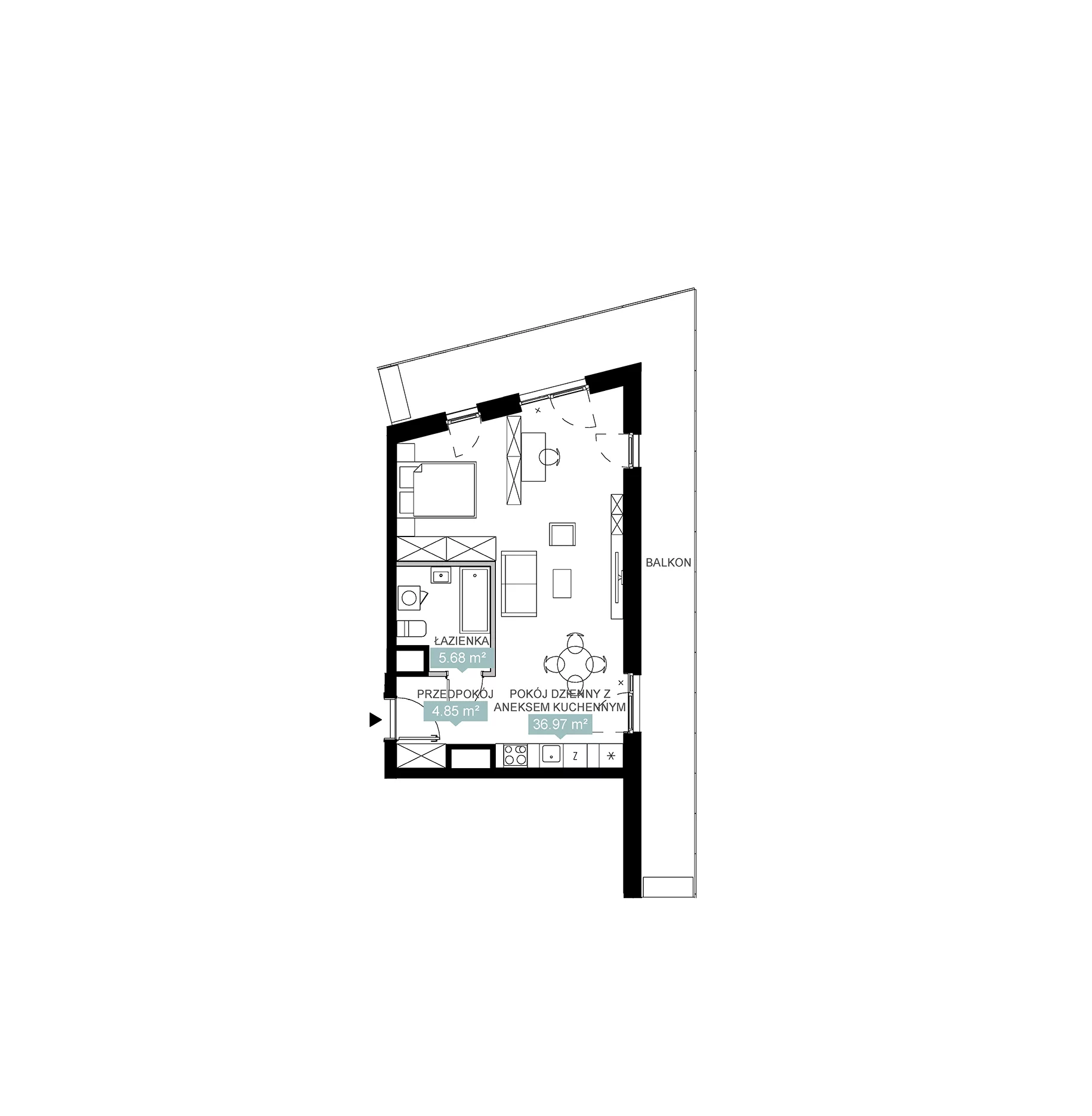 1 pokój, mieszkanie 47,50 m², piętro 3, oferta nr A1 20, Mikato, Katowice, Śródmieście, Bogucice, ul. Piotra Skargi 1