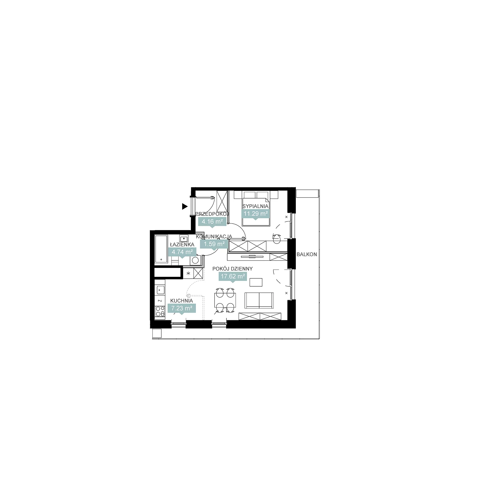 2 pokoje, mieszkanie 46,63 m², piętro 4, oferta nr A1 22, Mikato, Katowice, Śródmieście, Bogucice, ul. Piotra Skargi 1