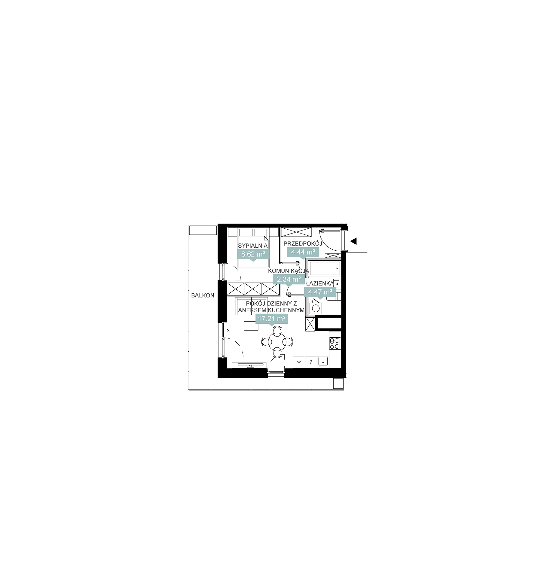 2 pokoje, mieszkanie 37,08 m², piętro 4, oferta nr A1 23, Mikato, Katowice, Śródmieście, Bogucice, ul. Piotra Skargi 1