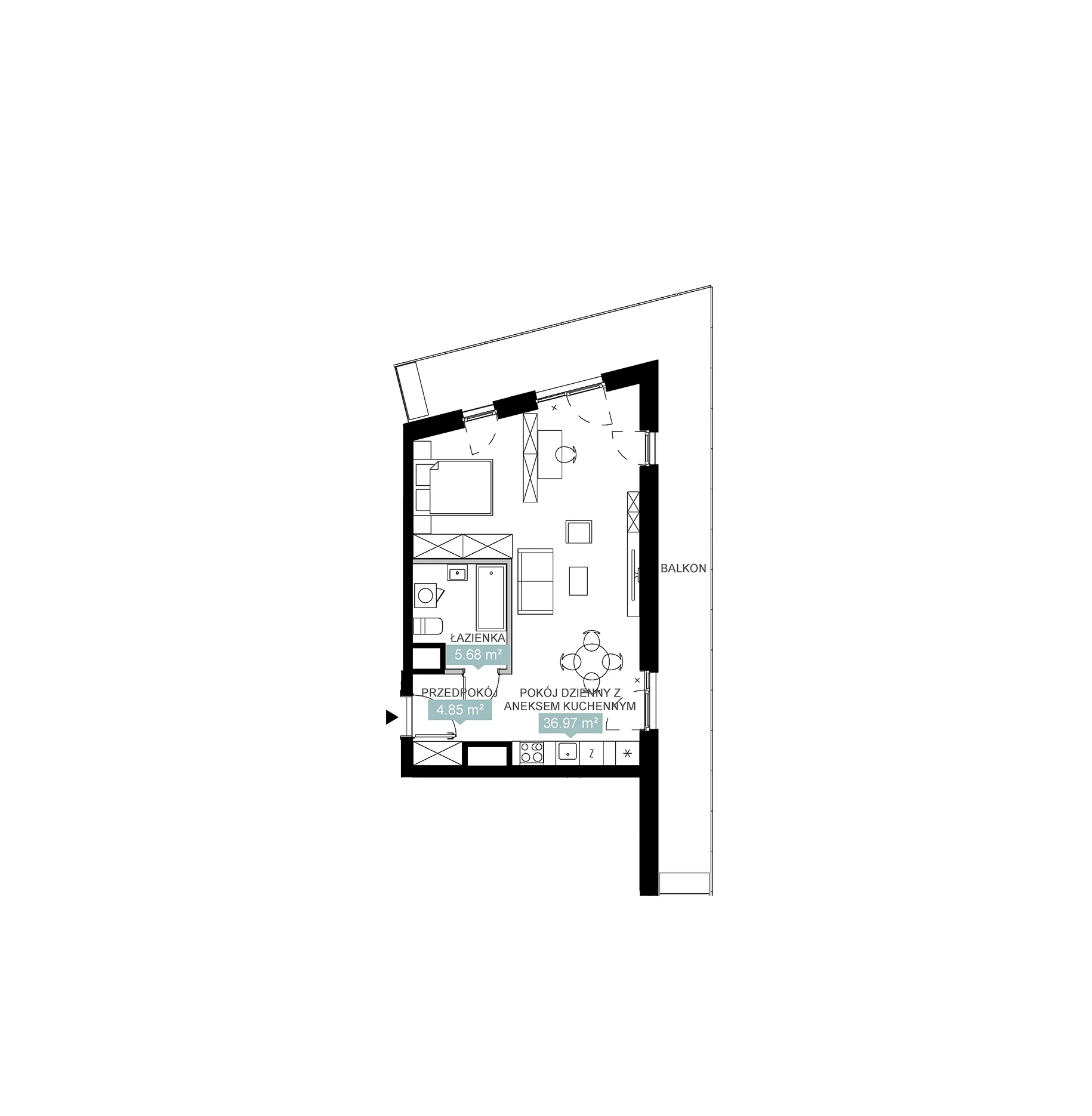 1 pokój, mieszkanie 47,50 m², piętro 4, oferta nr A1 27, Mikato, Katowice, Śródmieście, Bogucice, ul. Piotra Skargi 1