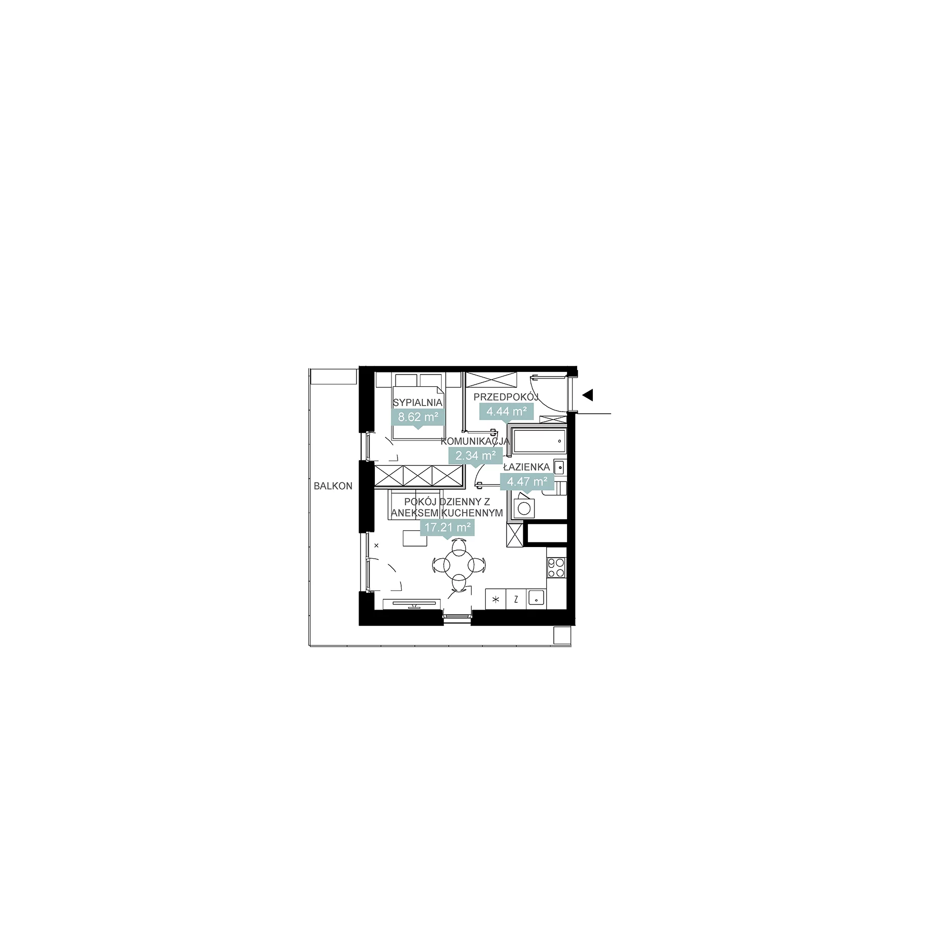 2 pokoje, mieszkanie 37,08 m², piętro 5, oferta nr A1 30, Mikato, Katowice, Śródmieście, Bogucice, ul. Piotra Skargi 1