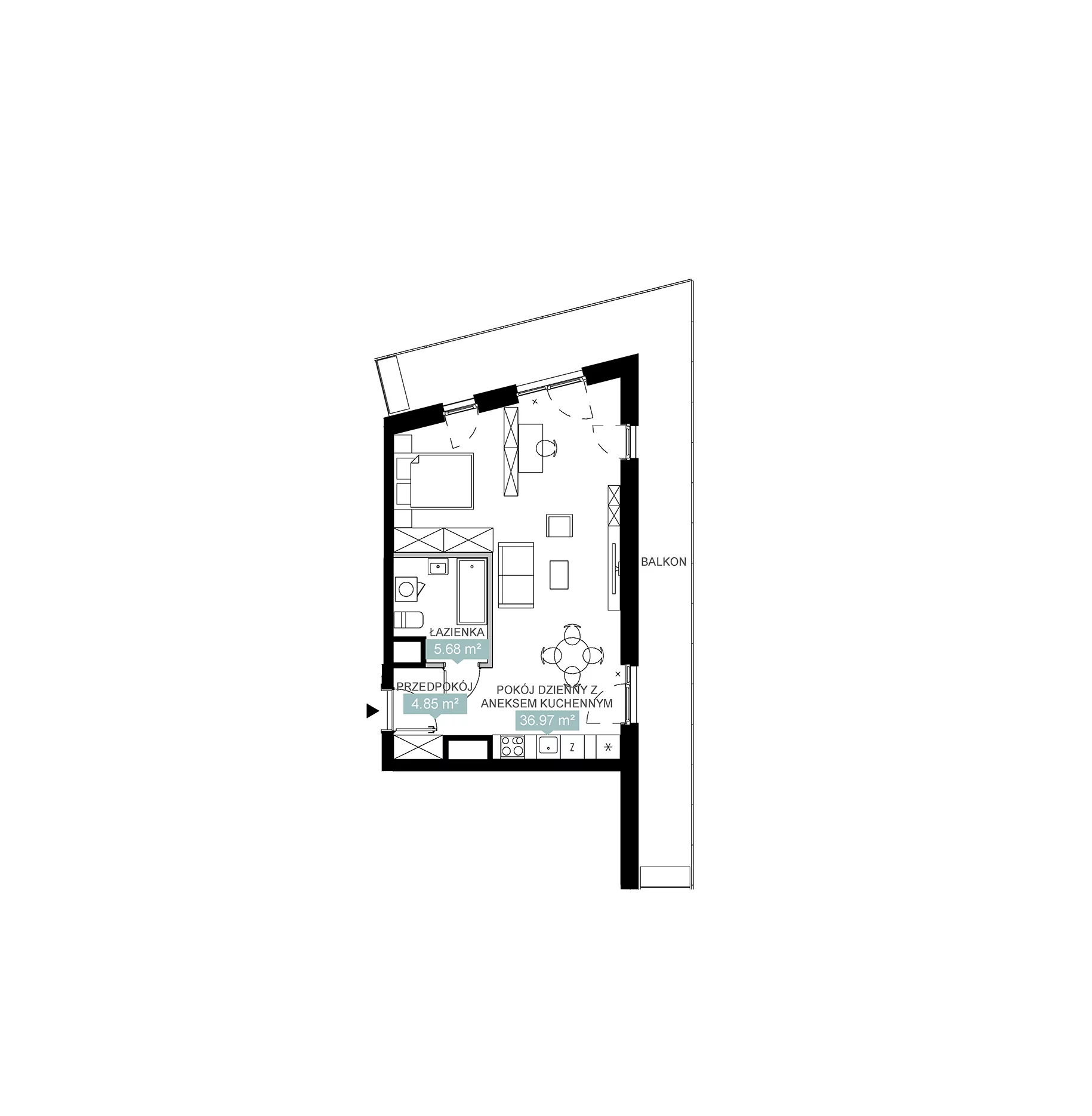 1 pokój, mieszkanie 47,50 m², piętro 5, oferta nr A1 34, Mikato, Katowice, Śródmieście, Bogucice, ul. Piotra Skargi 1