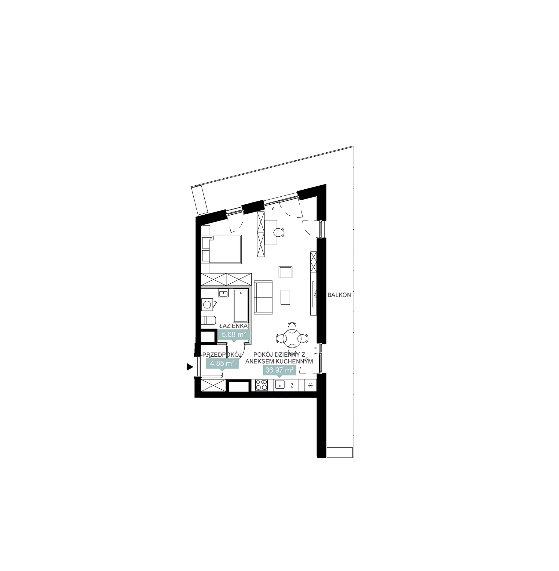 2 pokoje, mieszkanie 47,50 m², piętro 6, oferta nr A1 41, Mikato, Katowice, Śródmieście, Bogucice, ul. Piotra Skargi 1