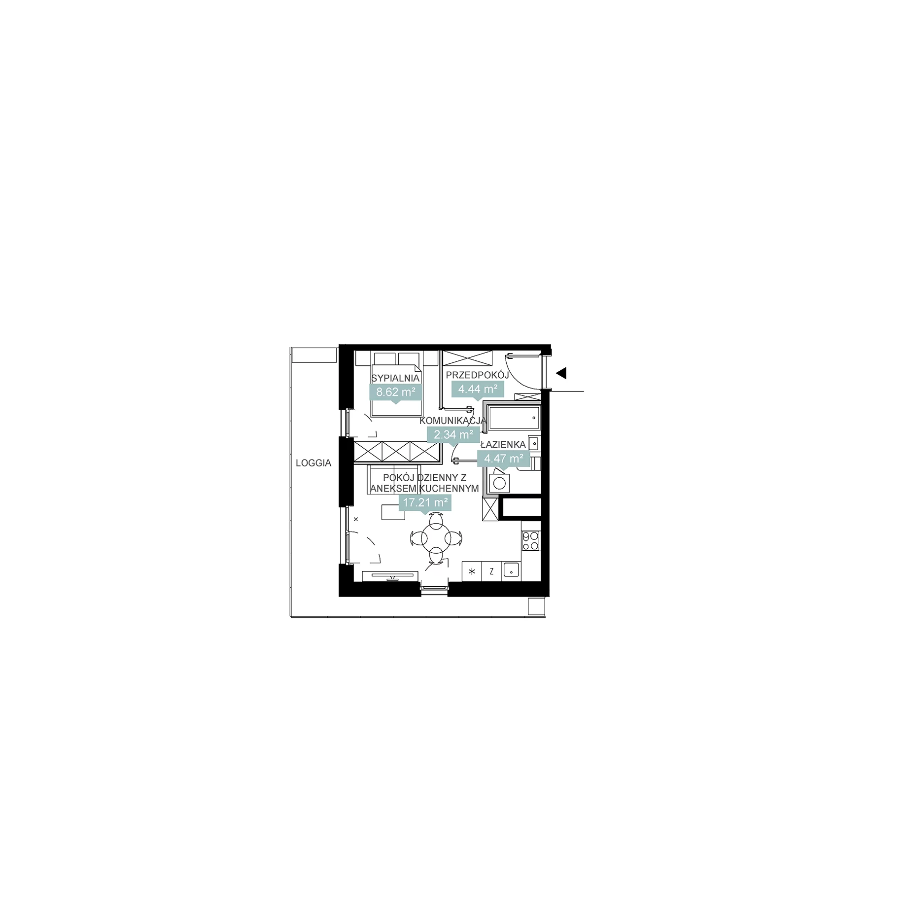 2 pokoje, mieszkanie 37,08 m², piętro 7, oferta nr A1 44, Mikato, Katowice, Śródmieście, Bogucice, ul. Piotra Skargi 1
