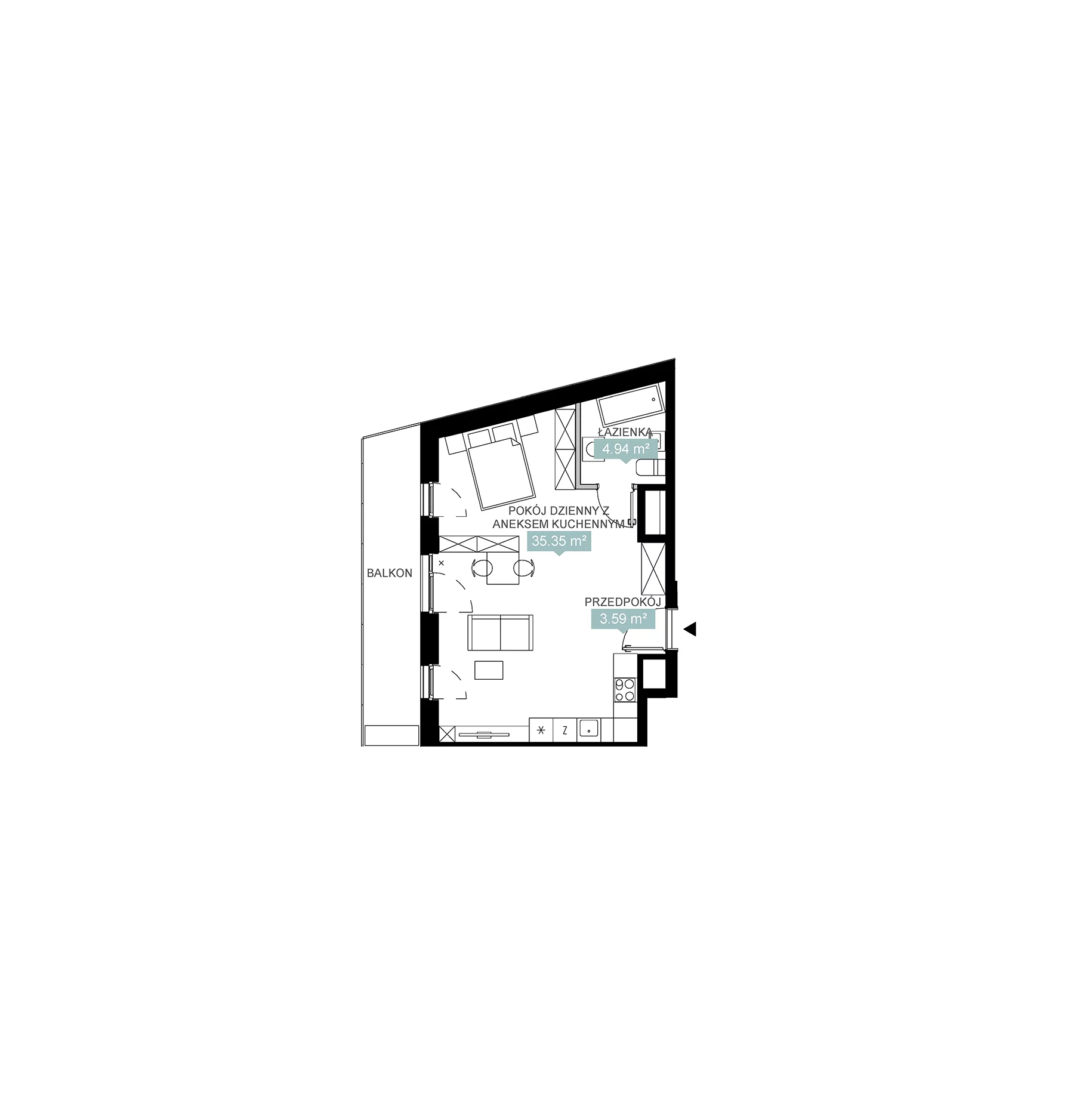 1 pokój, mieszkanie 43,88 m², piętro 1, oferta nr A1 5, Mikato, Katowice, Śródmieście, Bogucice, ul. Piotra Skargi 1