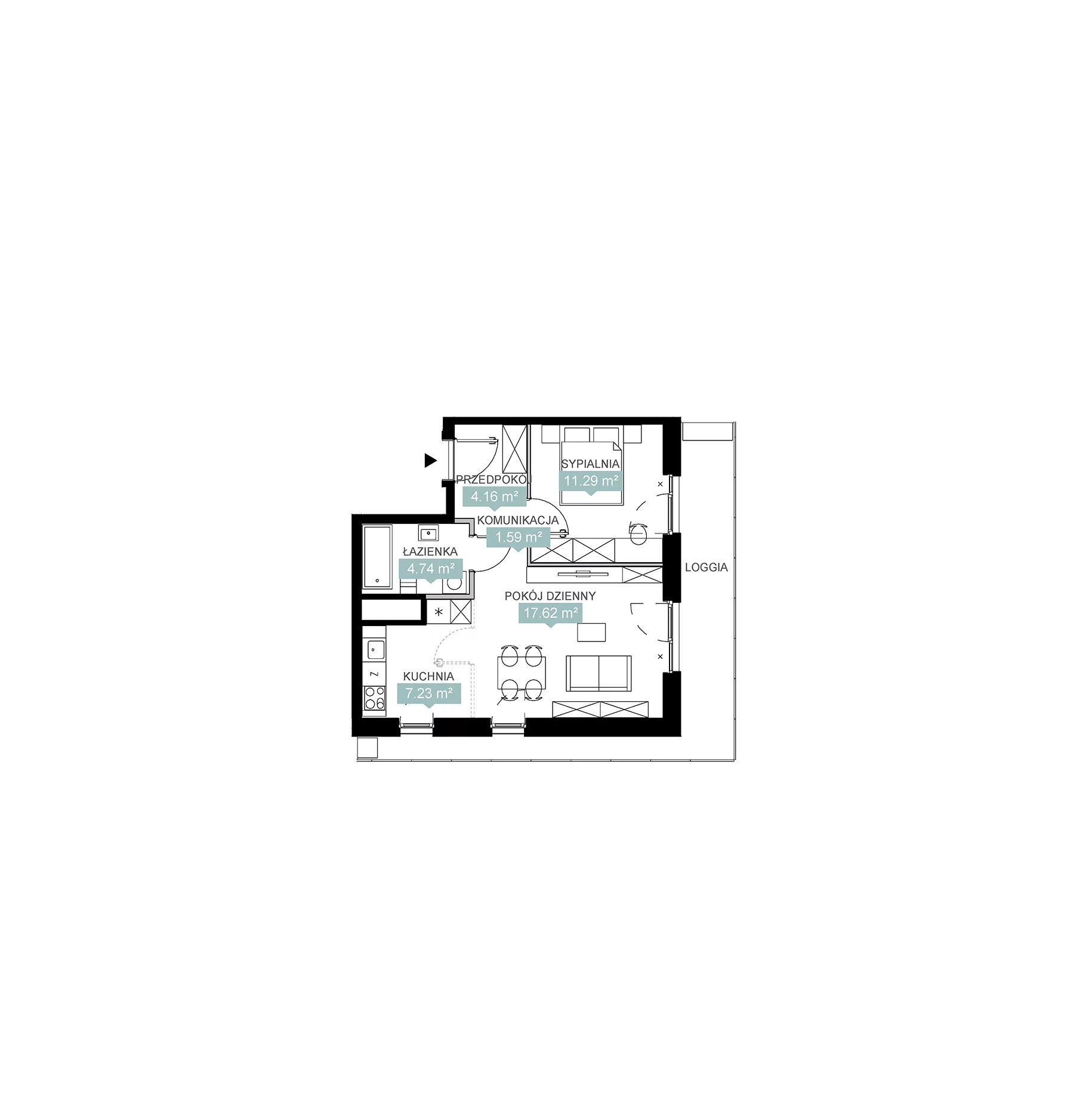 2 pokoje, mieszkanie 46,63 m², piętro 8, oferta nr A1 50, Mikato, Katowice, Śródmieście, Bogucice, ul. Piotra Skargi 1