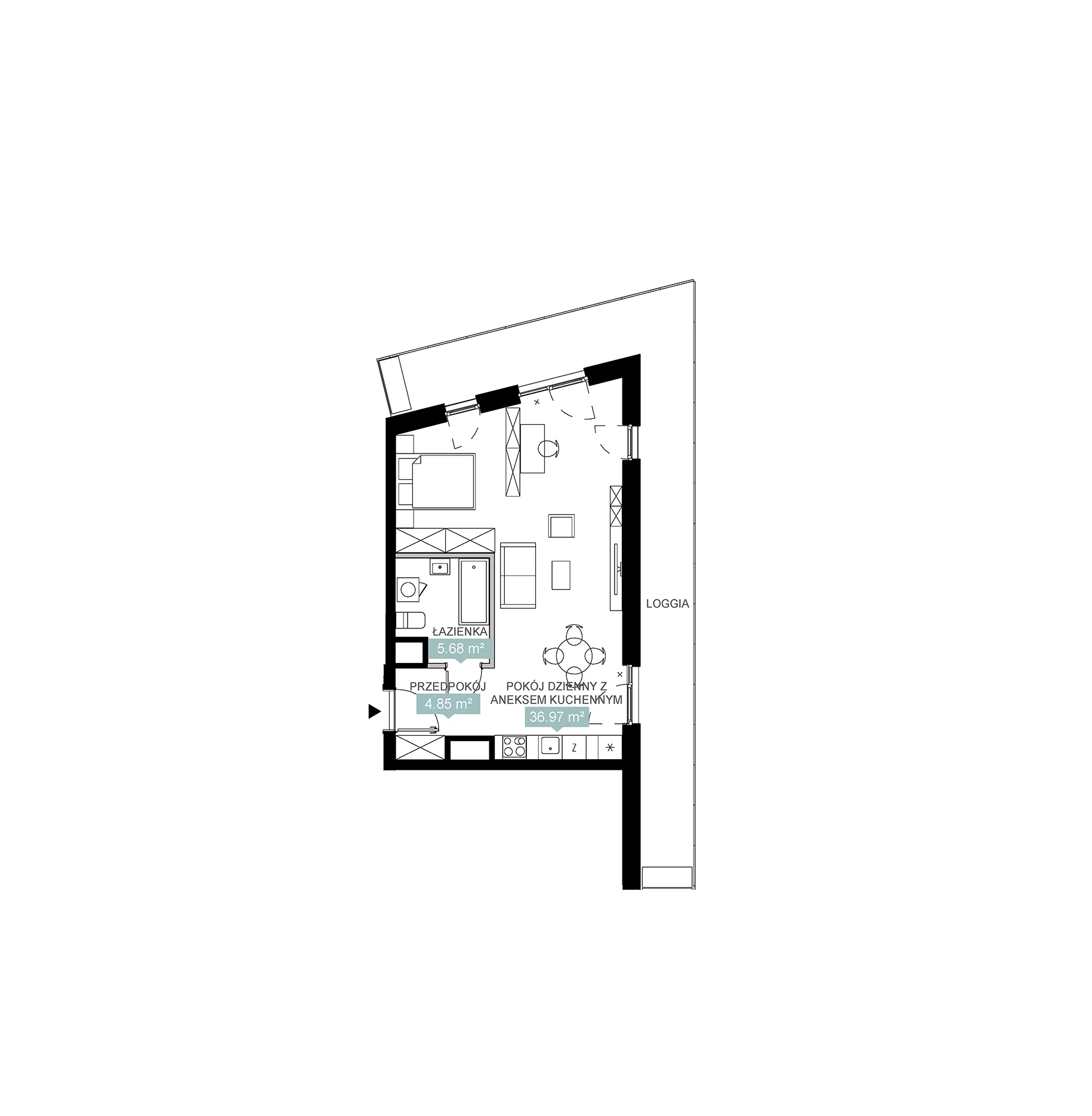 2 pokoje, mieszkanie 47,50 m², piętro 8, oferta nr A1 55, Mikato, Katowice, Śródmieście, Bogucice, ul. Piotra Skargi 1