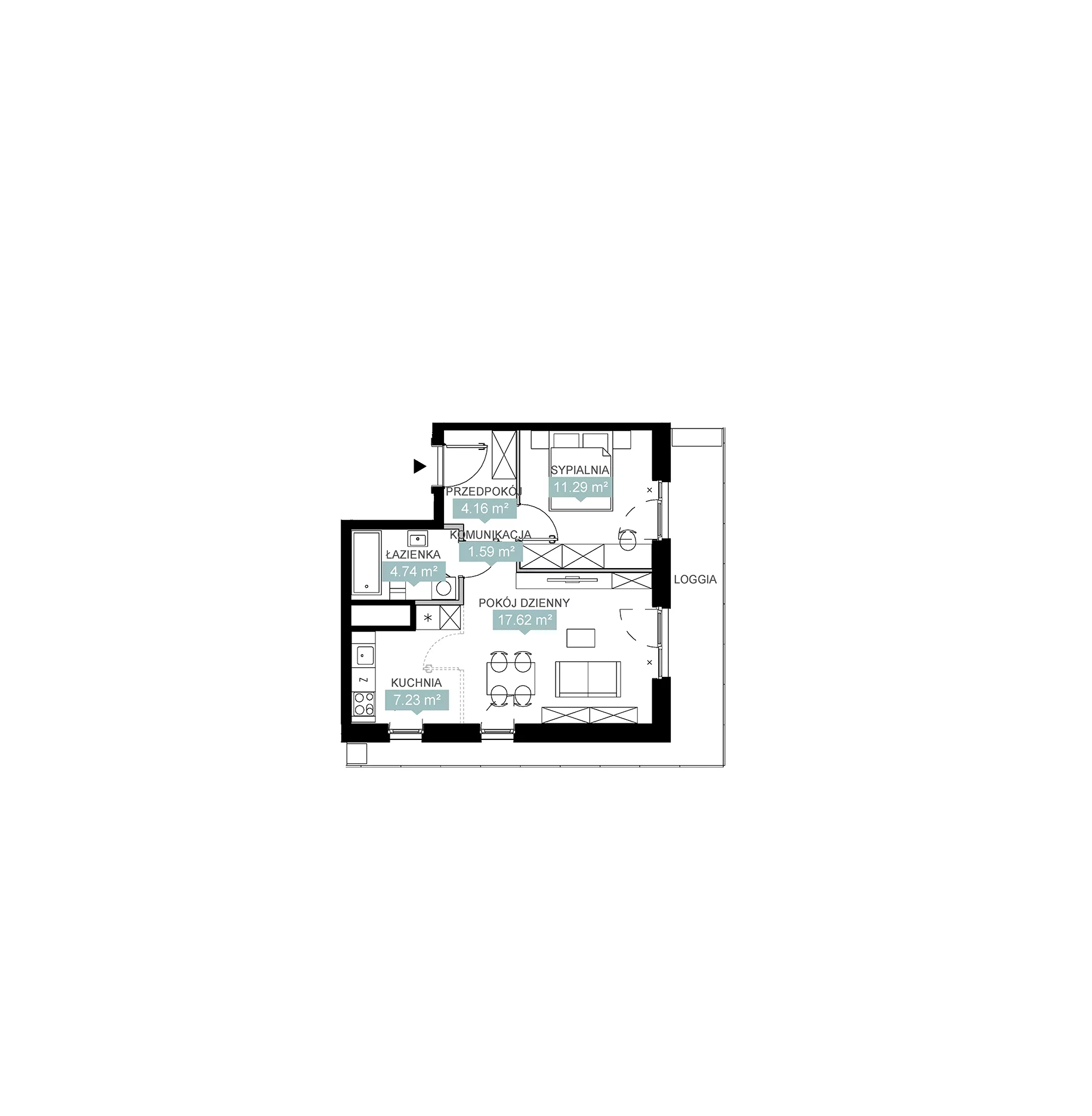 2 pokoje, mieszkanie 46,63 m², piętro 9, oferta nr A1 57, Mikato, Katowice, Śródmieście, Bogucice, ul. Piotra Skargi 1