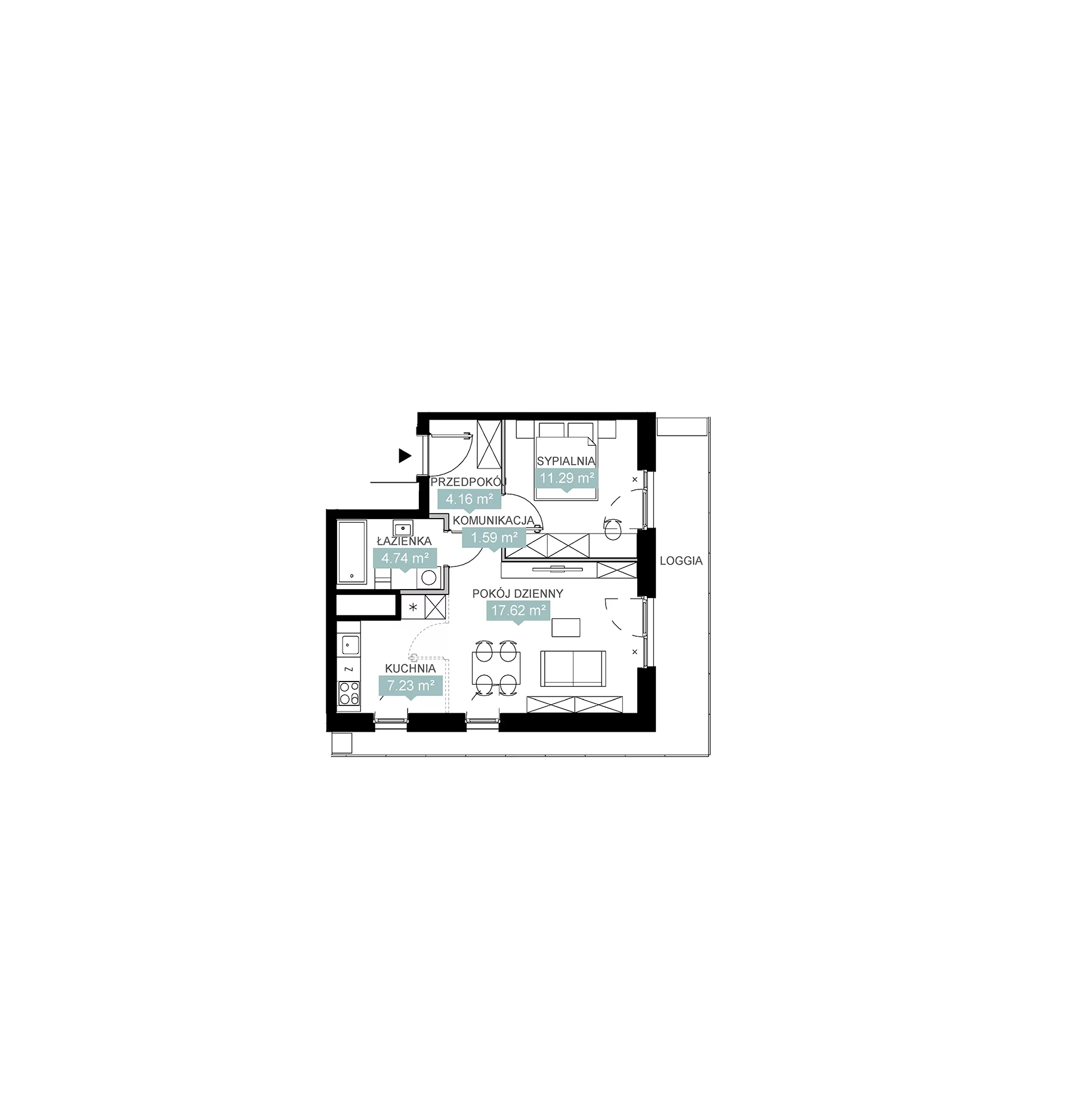 2 pokoje, mieszkanie 46,63 m², piętro 10, oferta nr A1 64, Mikato, Katowice, Śródmieście, Bogucice, ul. Piotra Skargi 1