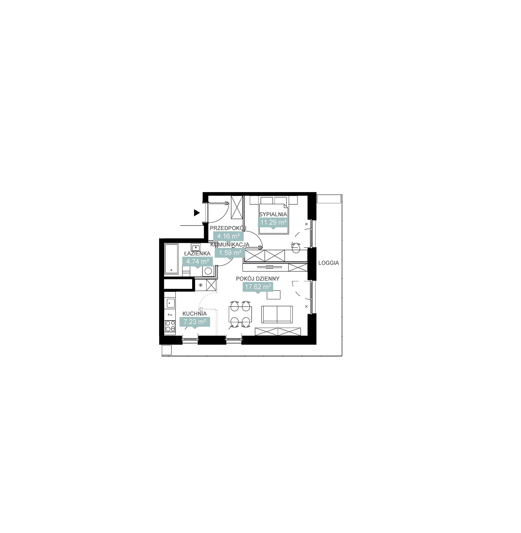 2 pokoje, mieszkanie 46,63 m², piętro 11, oferta nr A1 71, Mikato, Katowice, Śródmieście, Bogucice, ul. Piotra Skargi 1