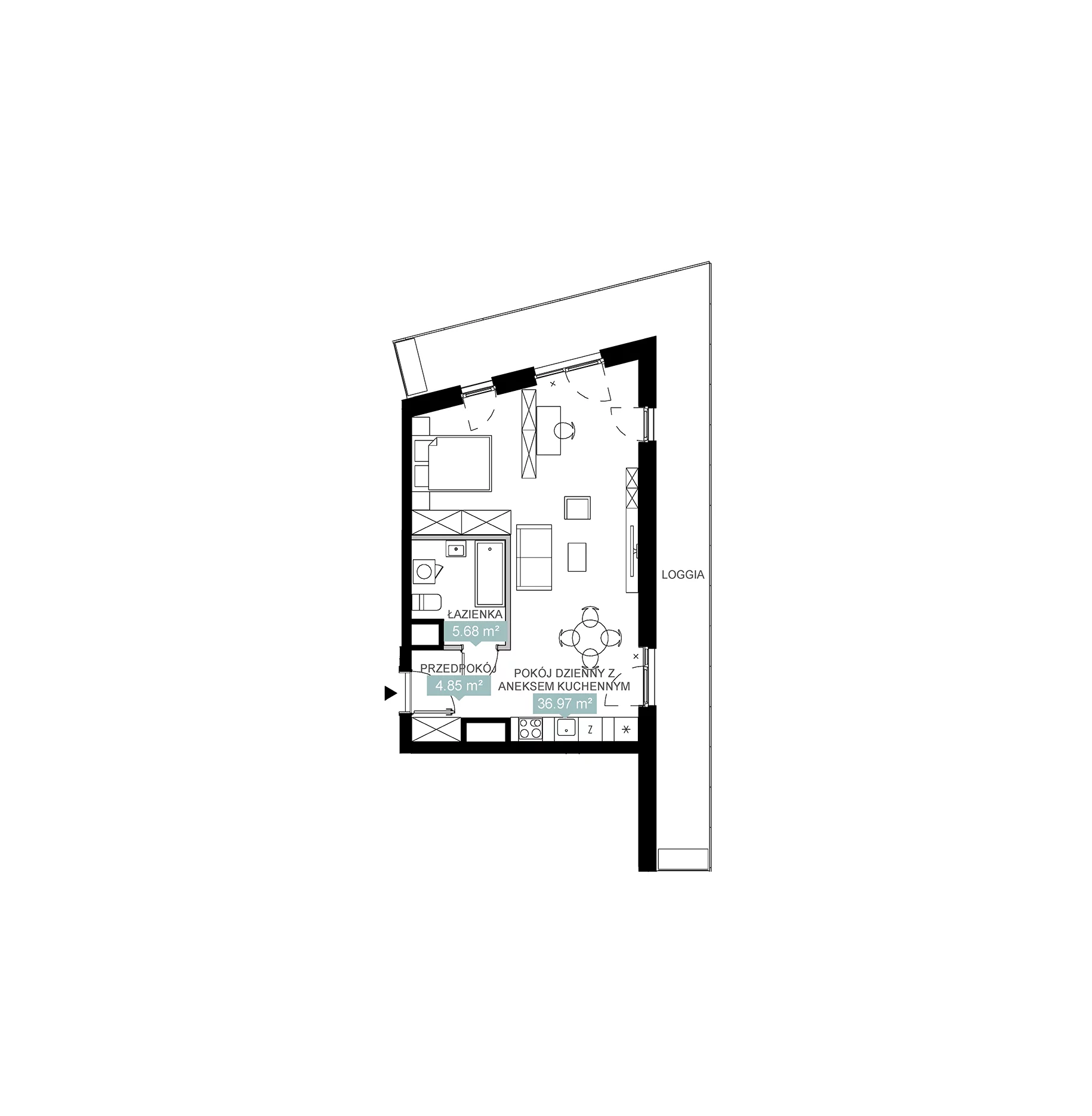 2 pokoje, mieszkanie 47,50 m², piętro 11, oferta nr A1 76, Mikato, Katowice, Śródmieście, Bogucice, ul. Piotra Skargi 1