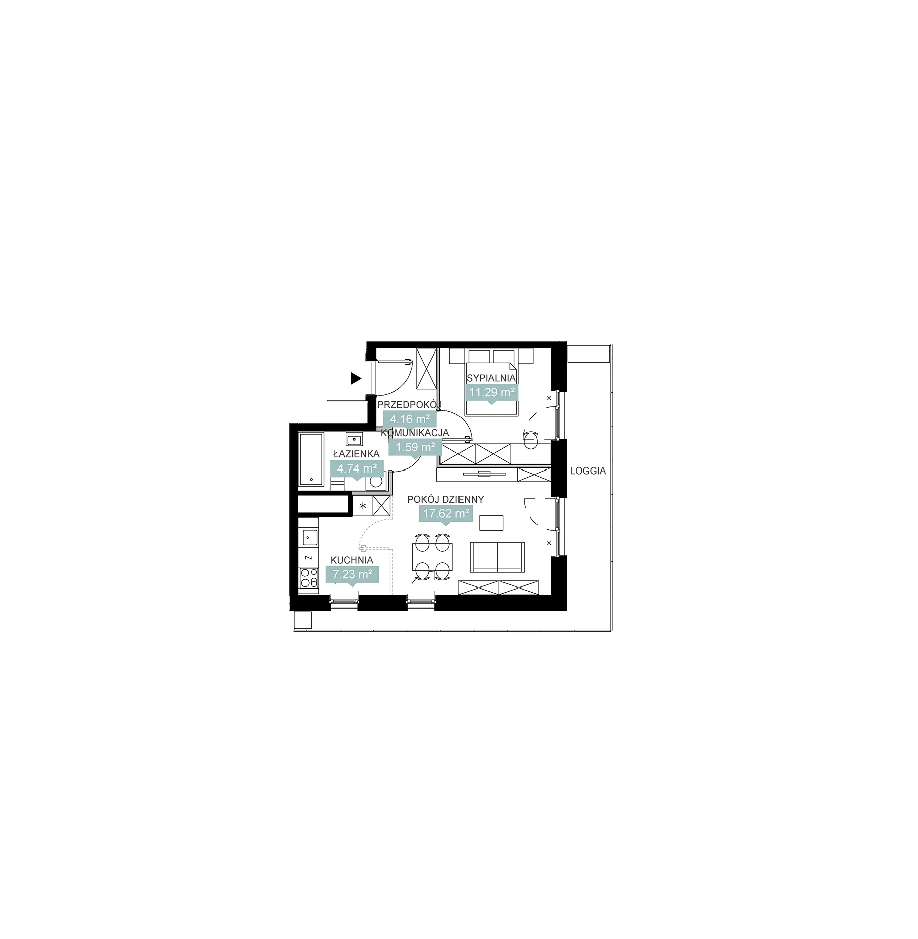 2 pokoje, mieszkanie 46,63 m², piętro 12, oferta nr A1 78, Mikato, Katowice, Śródmieście, Bogucice, ul. Piotra Skargi 1