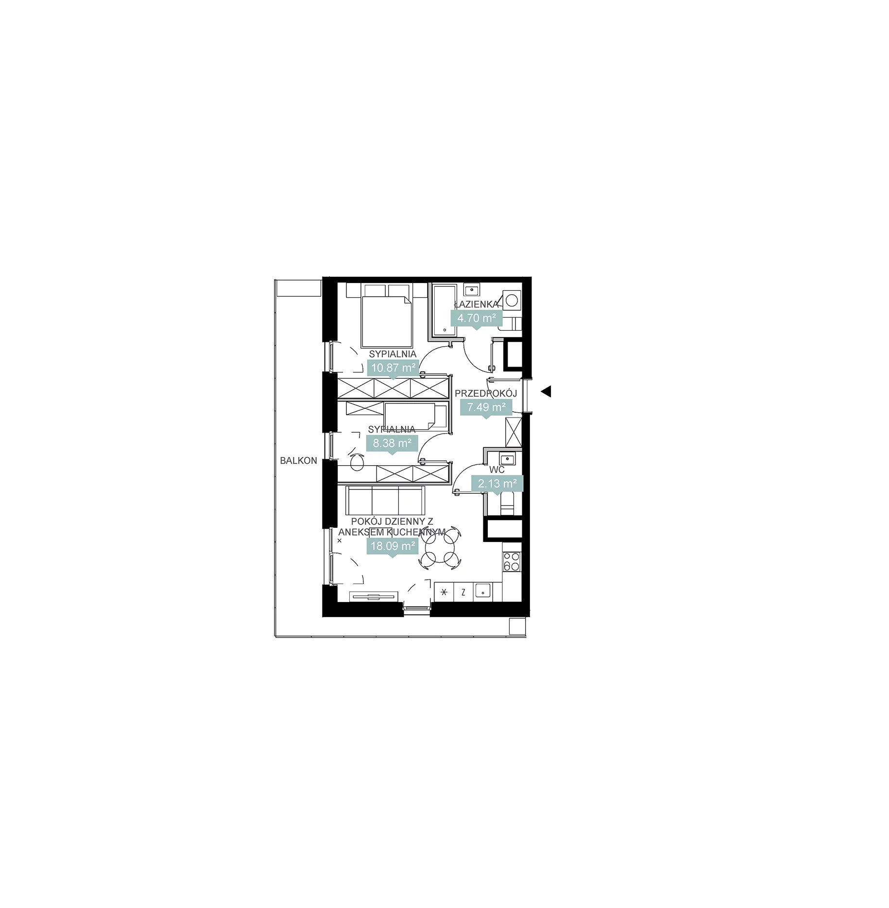 3 pokoje, mieszkanie 51,66 m², piętro 2, oferta nr A1 9, Mikato, Katowice, Śródmieście, Bogucice, ul. Piotra Skargi 1