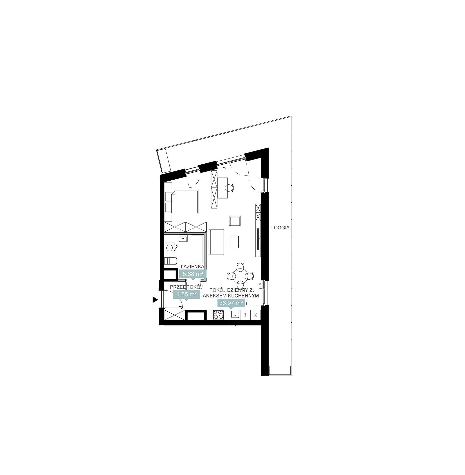 2 pokoje, mieszkanie 47,50 m², piętro 13, oferta nr A1 90, Mikato, Katowice, Śródmieście, Bogucice, ul. Piotra Skargi 1