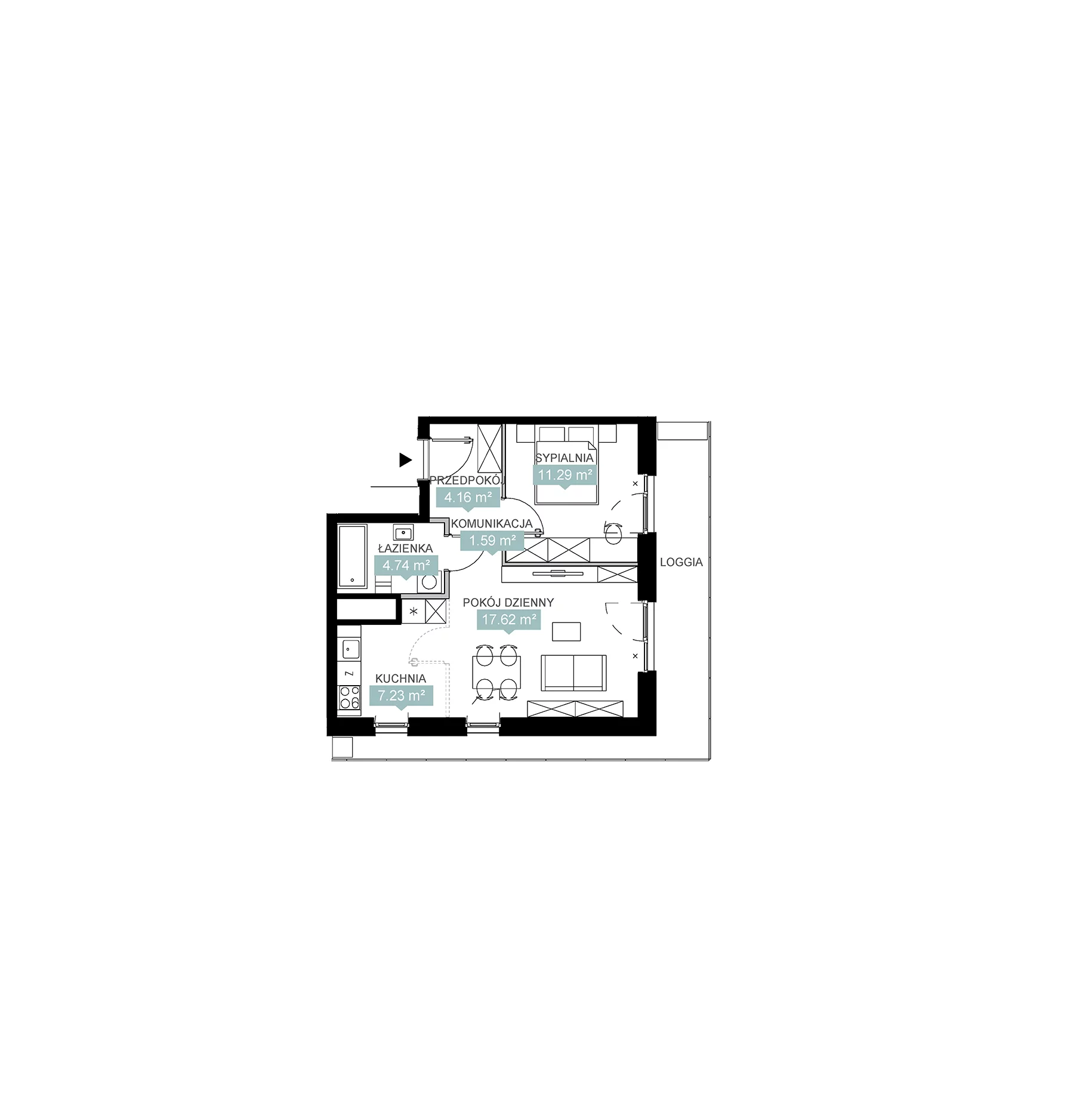 2 pokoje, mieszkanie 46,63 m², piętro 14, oferta nr A1 92, Mikato, Katowice, Śródmieście, Bogucice, ul. Piotra Skargi 1