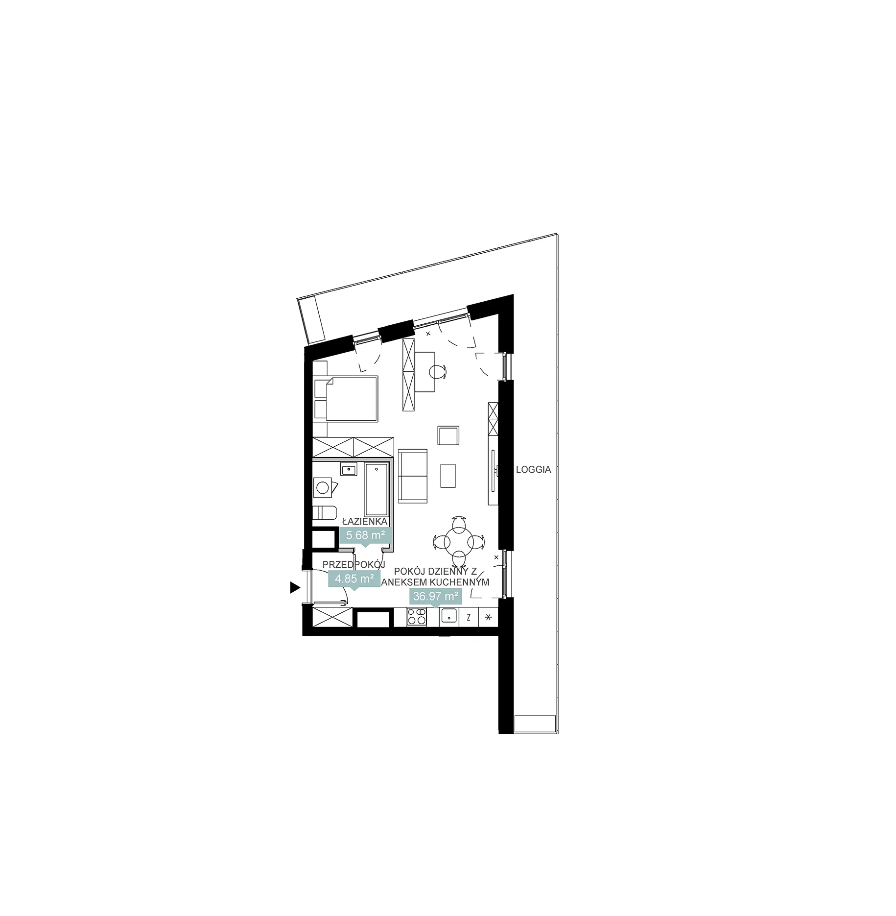 2 pokoje, mieszkanie 47,50 m², piętro 14, oferta nr A1 97, Mikato, Katowice, Śródmieście, Bogucice, ul. Piotra Skargi 1