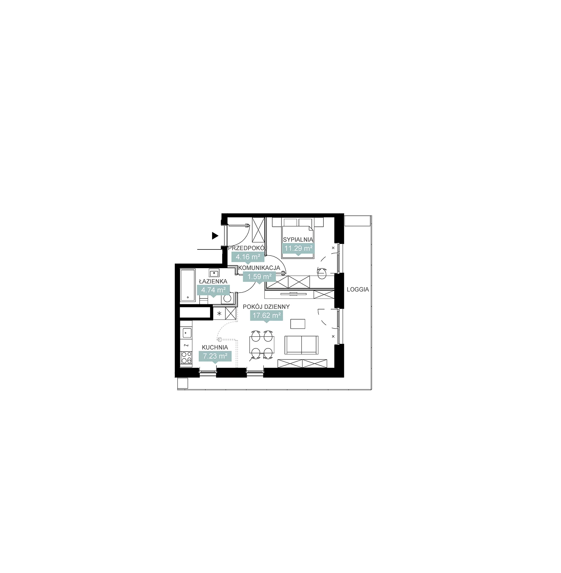 2 pokoje, mieszkanie 46,63 m², piętro 15, oferta nr A1 99, Mikato, Katowice, Śródmieście, Bogucice, ul. Piotra Skargi 1