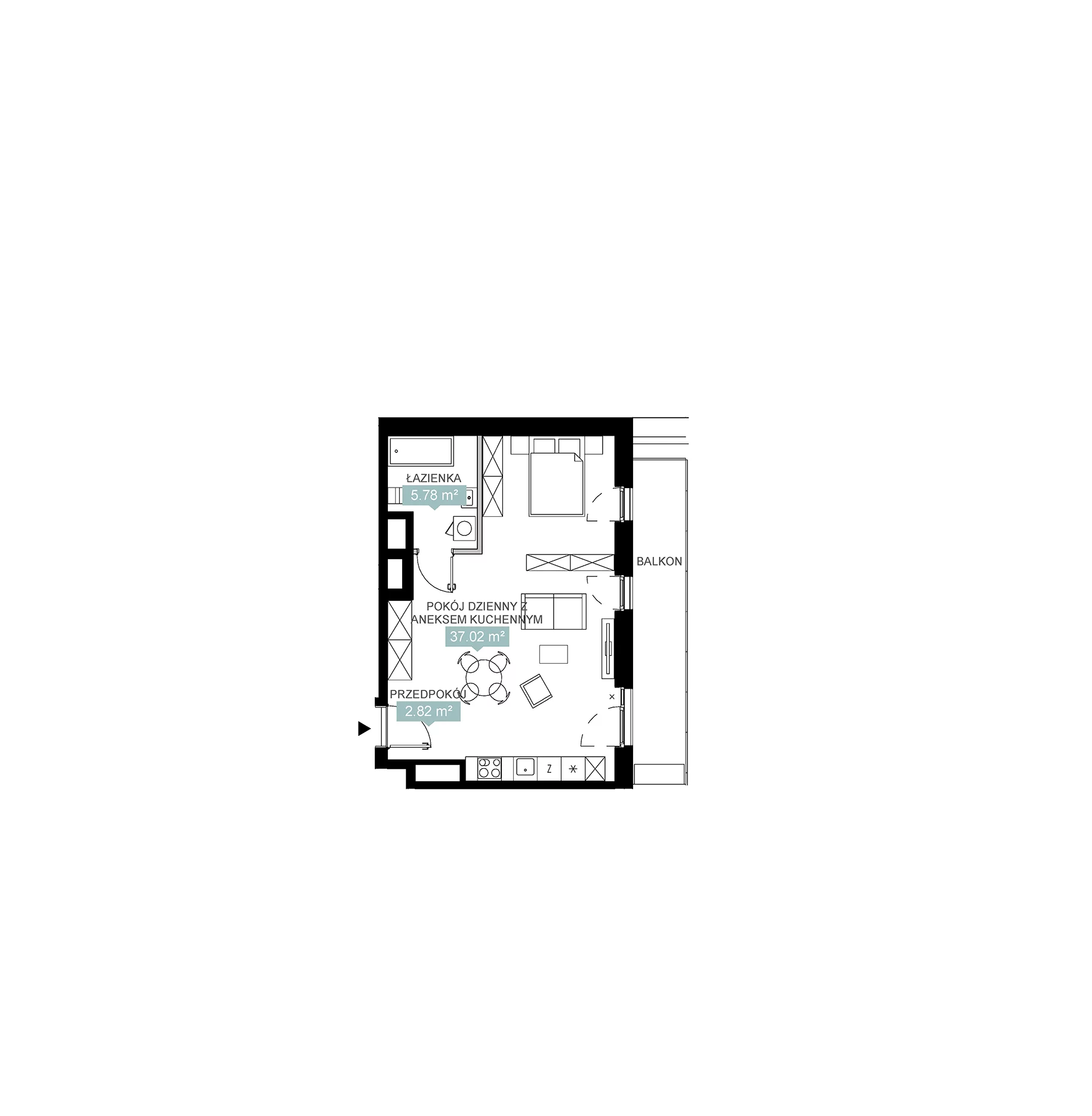 2 pokoje, mieszkanie 45,62 m², piętro 1, oferta nr A2 113, Mikato, Katowice, Śródmieście, Bogucice, ul. Piotra Skargi 1