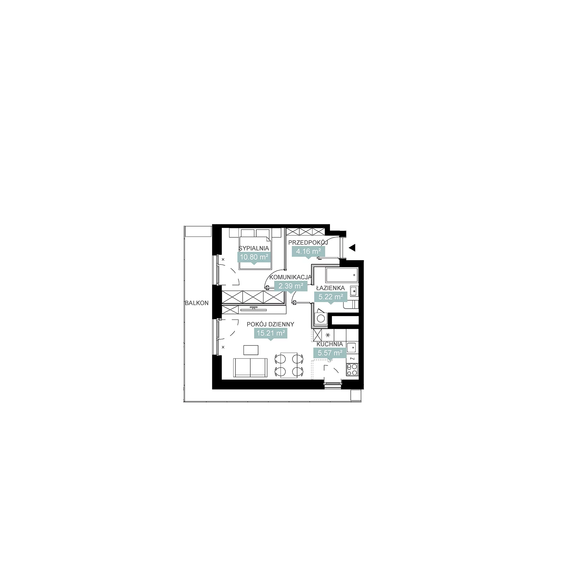2 pokoje, mieszkanie 43,35 m², piętro 1, oferta nr A2 116, Mikato, Katowice, Śródmieście, Bogucice, ul. Piotra Skargi 1