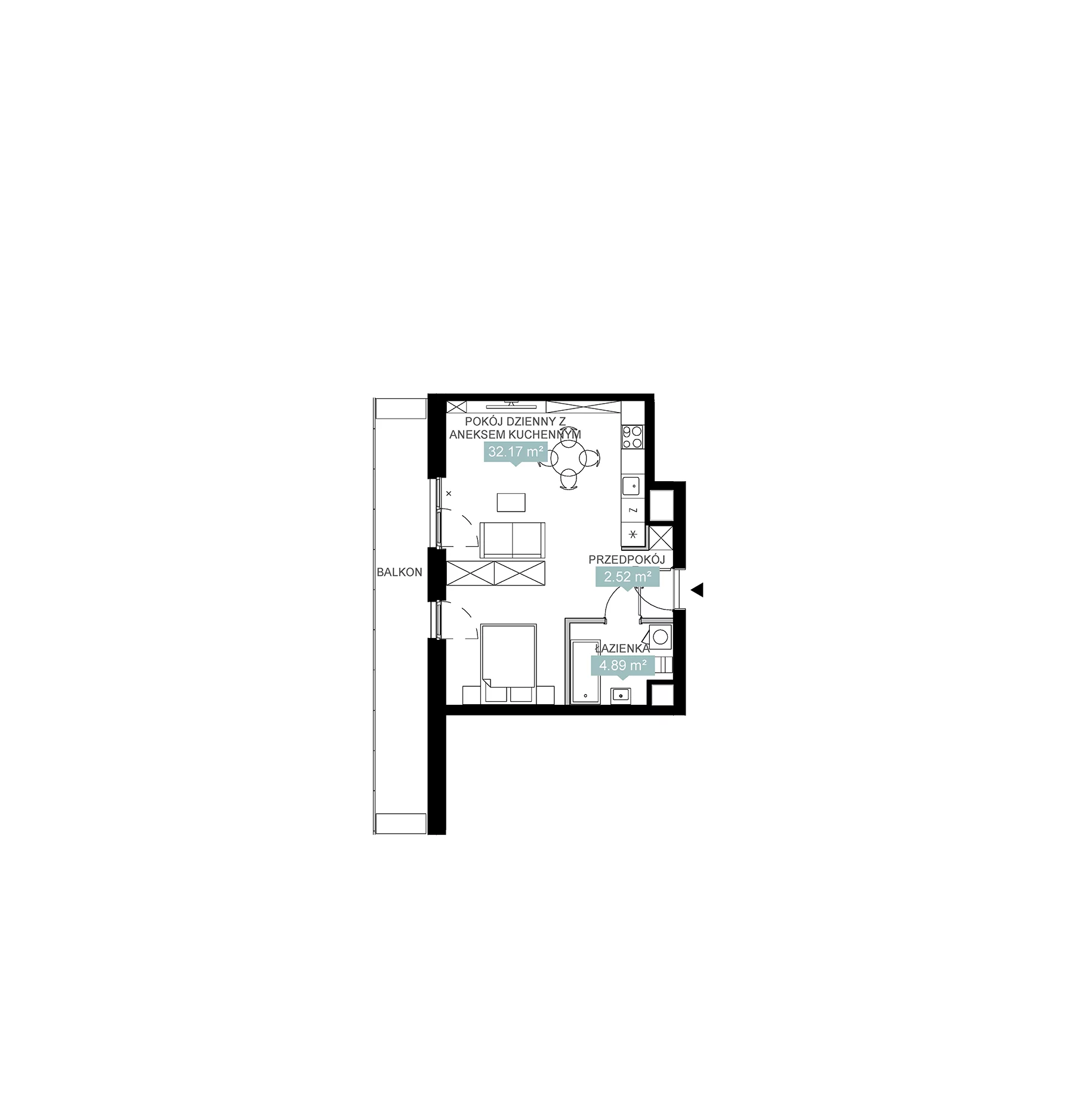 2 pokoje, mieszkanie 39,58 m², piętro 2, oferta nr A2 118, Mikato, Katowice, Śródmieście, Bogucice, ul. Piotra Skargi 1