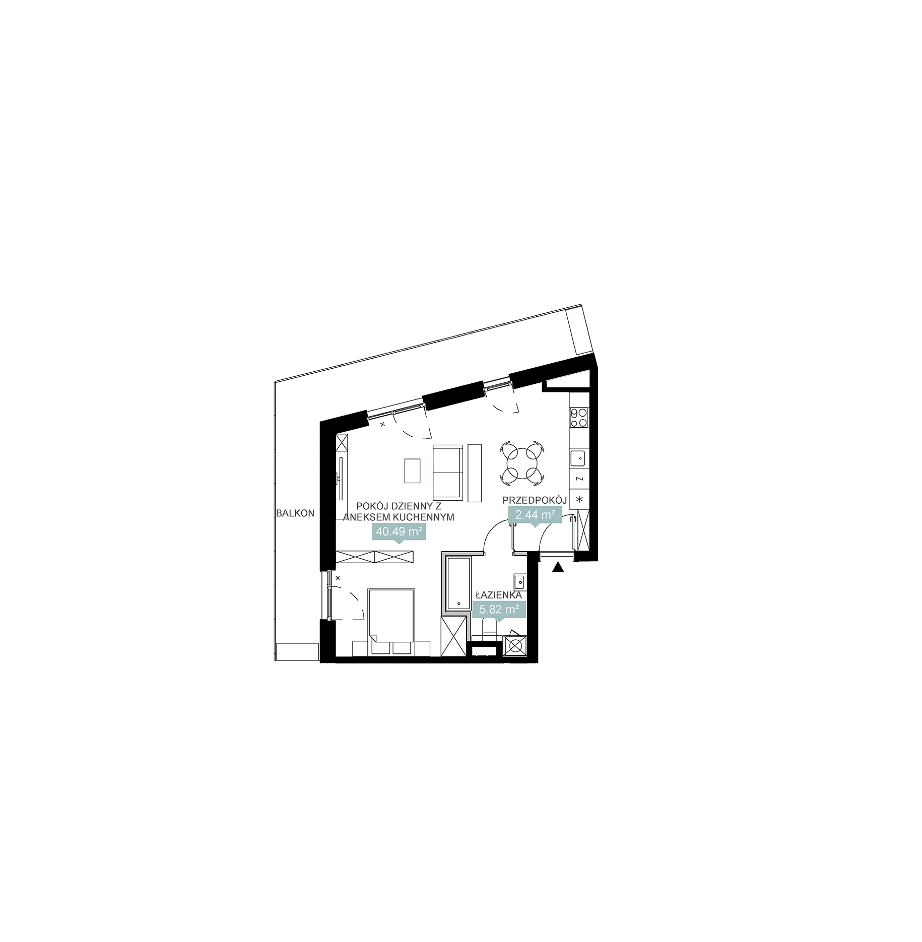2 pokoje, mieszkanie 48,76 m², piętro 2, oferta nr A2 119, Mikato, Katowice, Śródmieście, Bogucice, ul. Piotra Skargi 1
