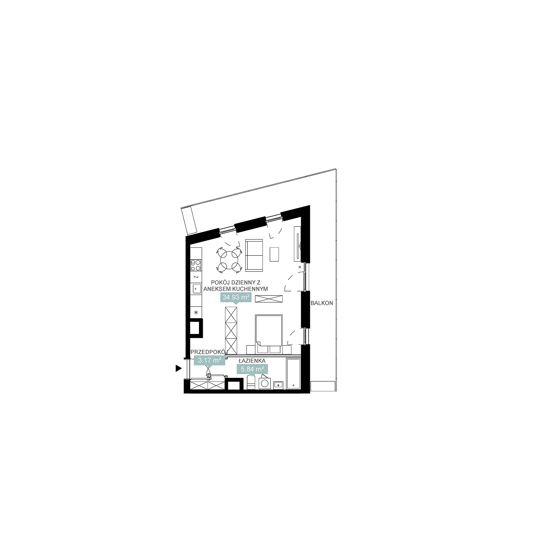 2 pokoje, mieszkanie 43,94 m², piętro 2, oferta nr A2 120, Mikato, Katowice, Śródmieście, Bogucice, ul. Piotra Skargi 1