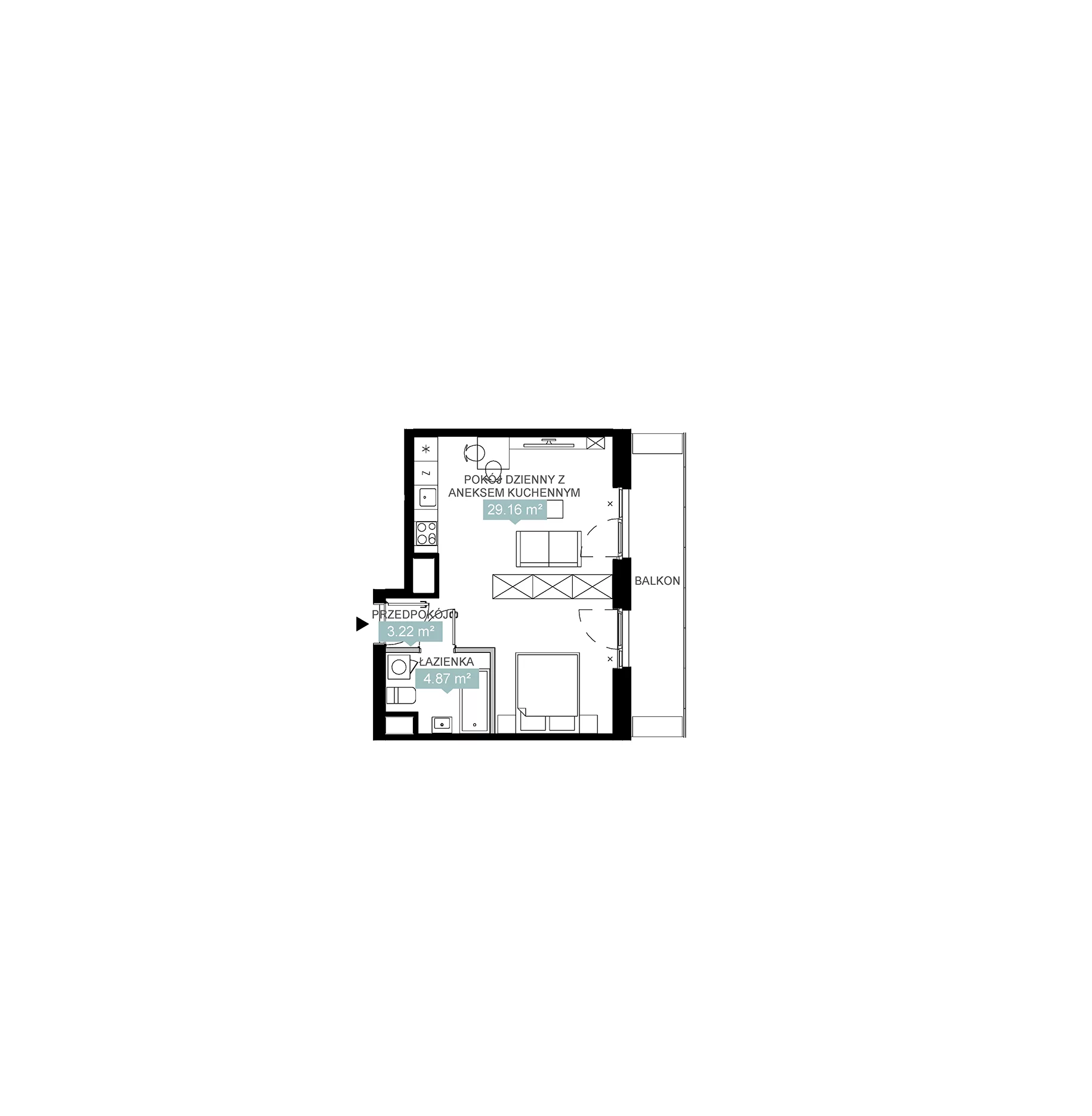 2 pokoje, mieszkanie 37,25 m², piętro 2, oferta nr A2 123, Mikato, Katowice, Śródmieście, Bogucice, ul. Piotra Skargi 1