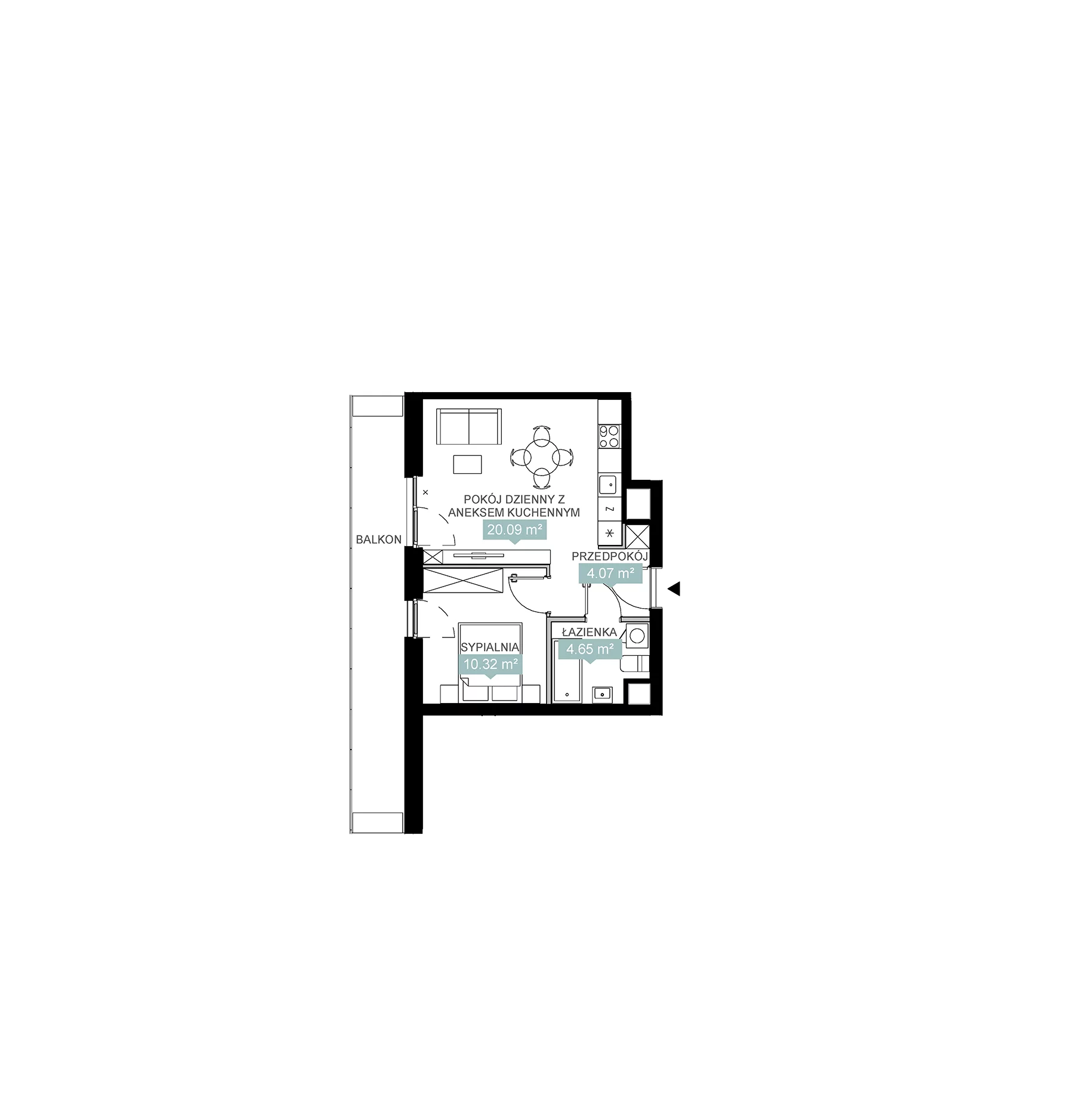 2 pokoje, mieszkanie 39,13 m², piętro 3, oferta nr A2 127, Mikato, Katowice, Śródmieście, Bogucice, ul. Piotra Skargi 1