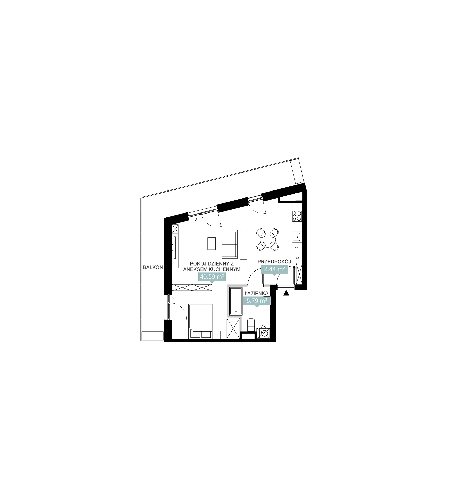 2 pokoje, mieszkanie 48,83 m², piętro 3, oferta nr A2 128, Mikato, Katowice, Śródmieście, Bogucice, ul. Piotra Skargi 1