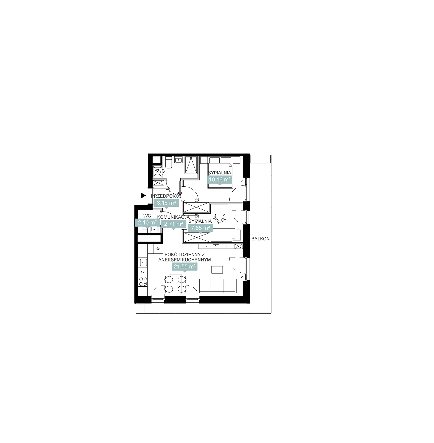 3 pokoje, mieszkanie 51,14 m², piętro 3, oferta nr A2 133, Mikato, Katowice, Śródmieście, Bogucice, ul. Piotra Skargi 1