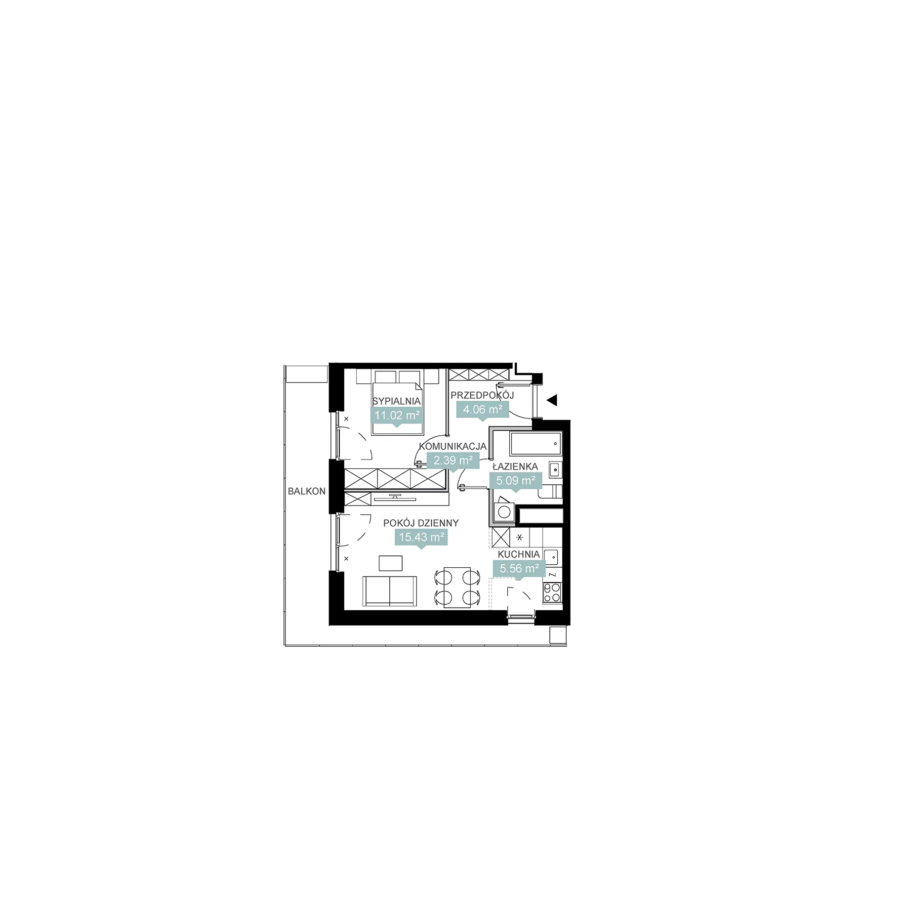 2 pokoje, mieszkanie 43,55 m², piętro 3, oferta nr A2 134, Mikato, Katowice, Śródmieście, Bogucice, ul. Piotra Skargi 1