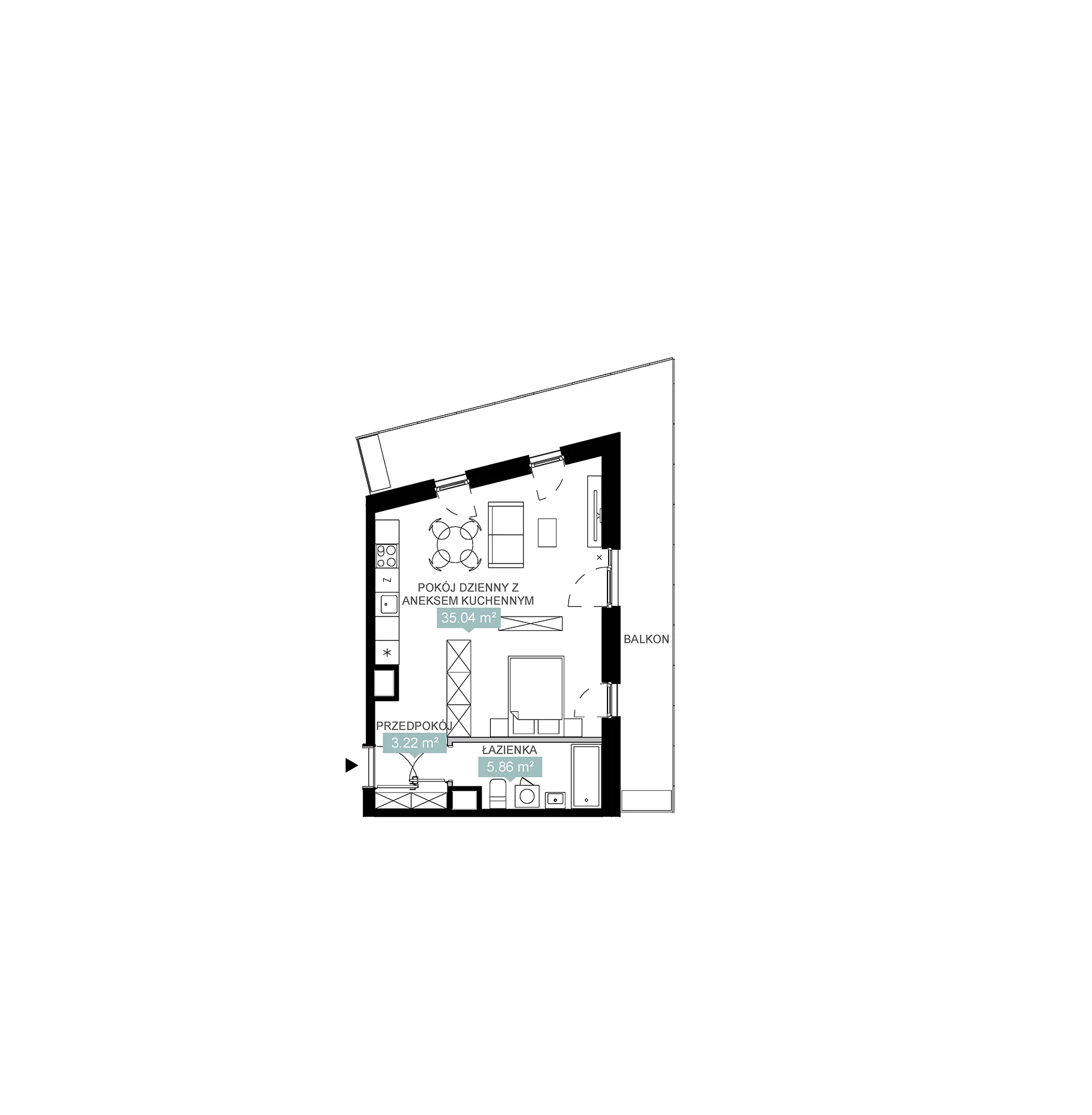 2 pokoje, mieszkanie 44,12 m², piętro 4, oferta nr A2 138, Mikato, Katowice, Śródmieście, Bogucice, ul. Piotra Skargi 1