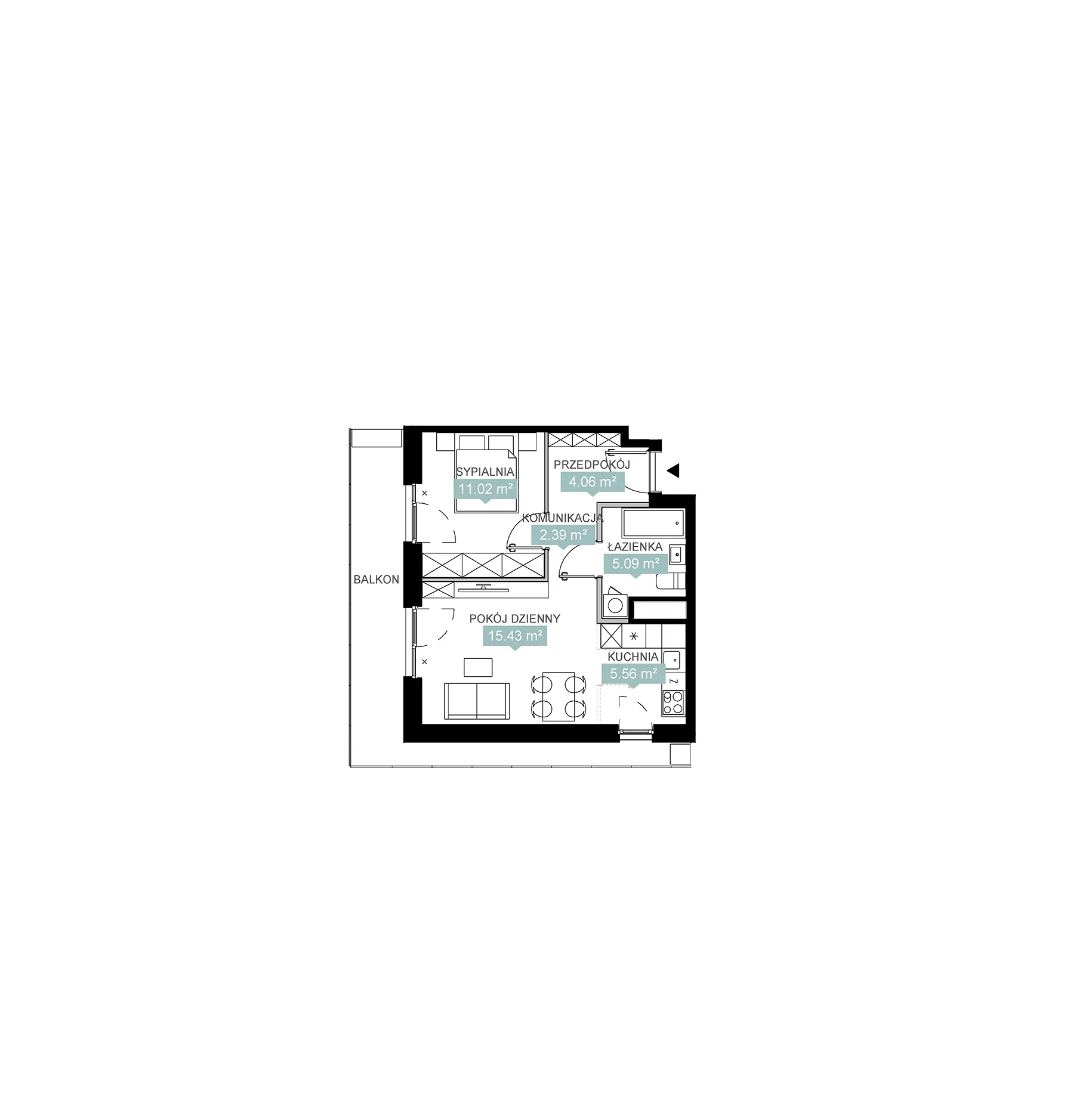 2 pokoje, mieszkanie 43,55 m², piętro 4, oferta nr A2 143, Mikato, Katowice, Śródmieście, Bogucice, ul. Piotra Skargi 1