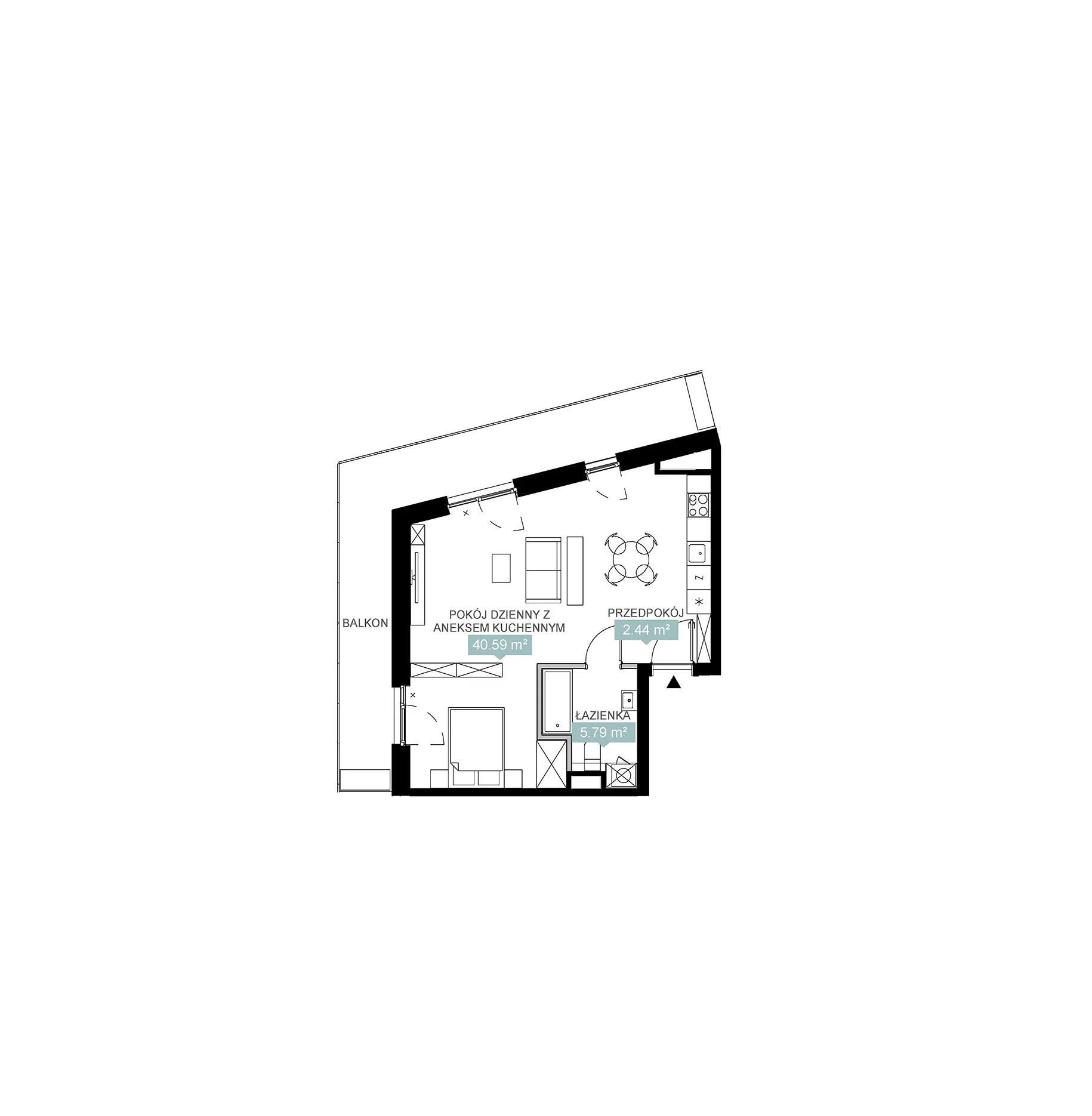 2 pokoje, mieszkanie 48,83 m², piętro 5, oferta nr A2 146, Mikato, Katowice, Śródmieście, Bogucice, ul. Piotra Skargi 1
