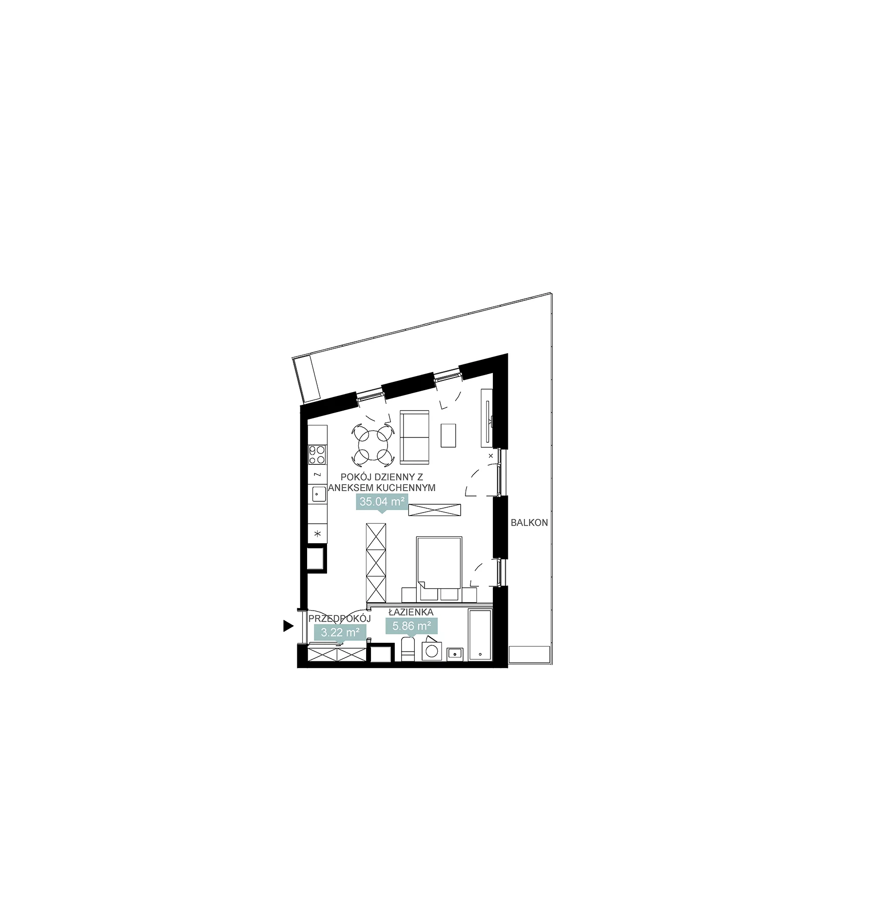 2 pokoje, mieszkanie 44,12 m², piętro 5, oferta nr A2 147, Mikato, Katowice, Śródmieście, Bogucice, ul. Piotra Skargi 1