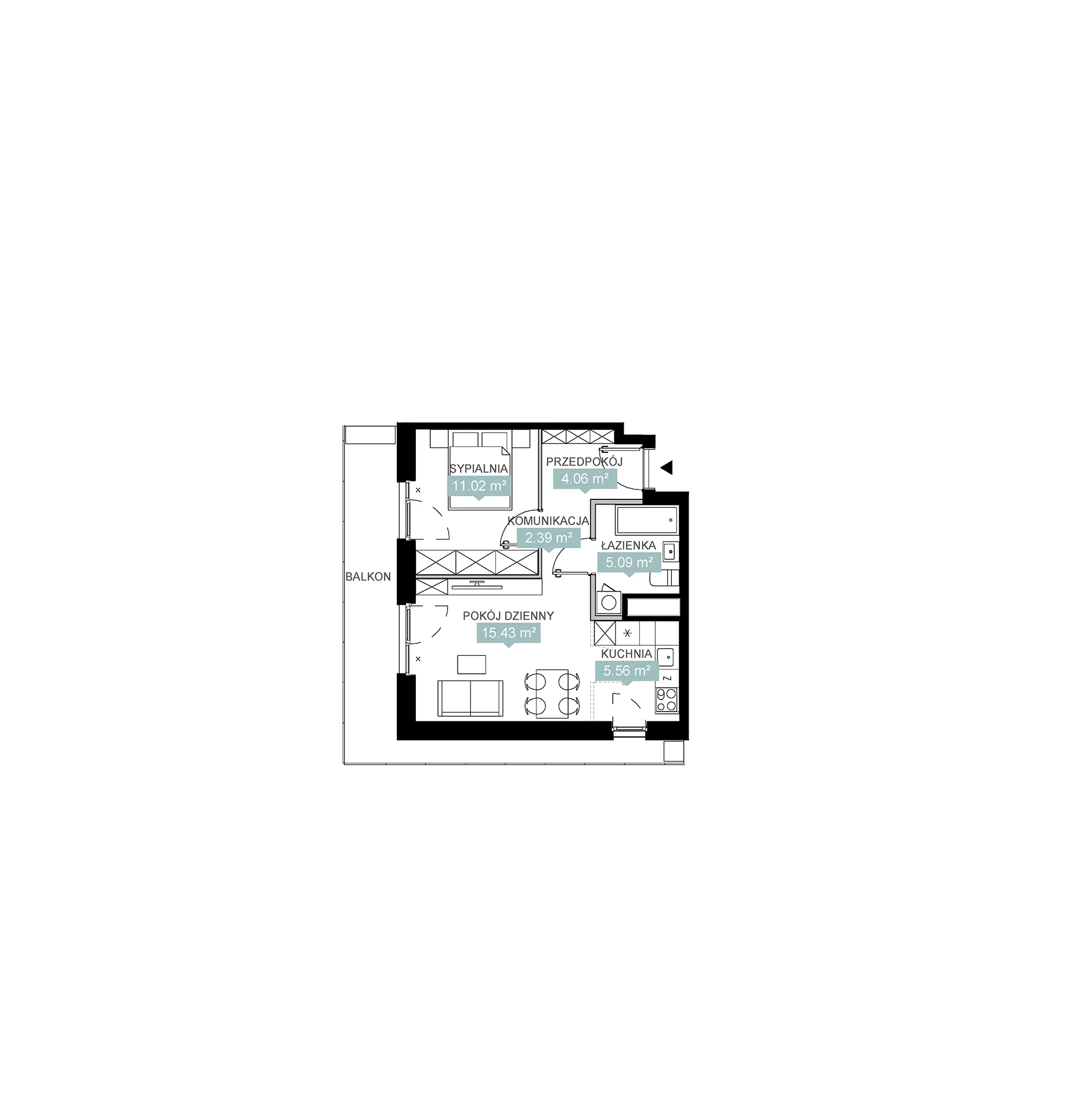 2 pokoje, mieszkanie 43,55 m², piętro 5, oferta nr A2 152, Mikato, Katowice, Śródmieście, Bogucice, ul. Piotra Skargi 1