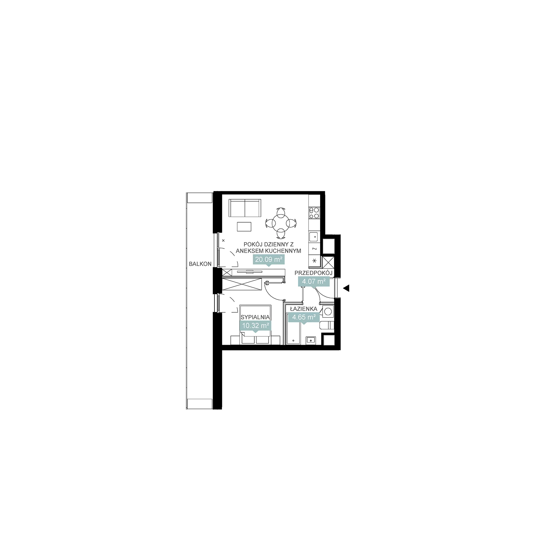 2 pokoje, mieszkanie 39,13 m², piętro 6, oferta nr A2 154, Mikato, Katowice, Śródmieście, Bogucice, ul. Piotra Skargi 1