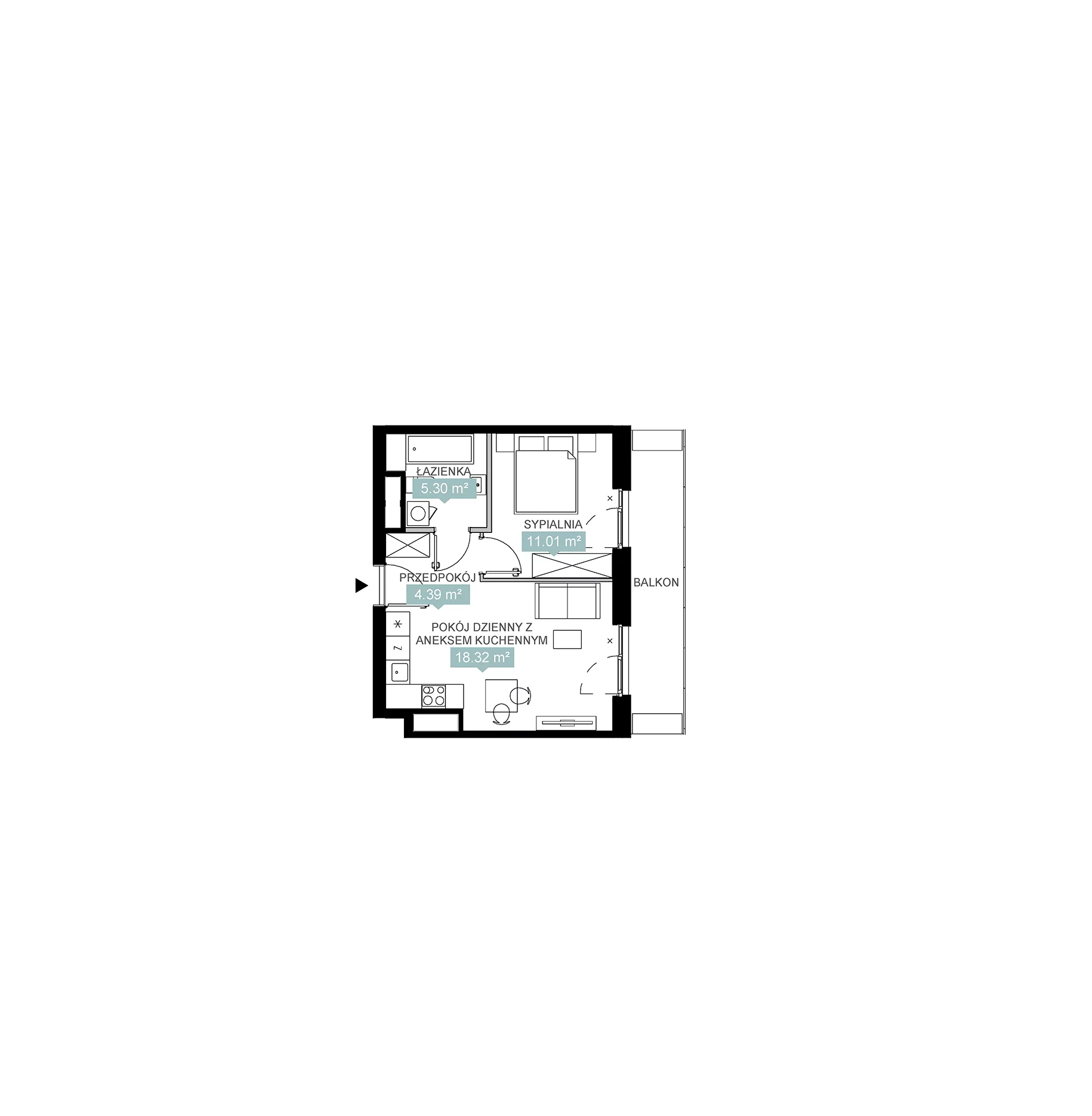 2 pokoje, mieszkanie 39,02 m², piętro 6, oferta nr A2 157, Mikato, Katowice, Śródmieście, Bogucice, ul. Piotra Skargi 1