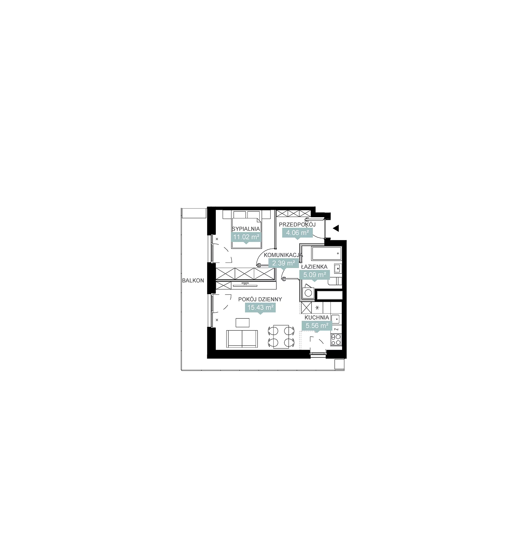 2 pokoje, mieszkanie 43,55 m², piętro 6, oferta nr A2 160, Mikato, Katowice, Śródmieście, Bogucice, ul. Piotra Skargi 1