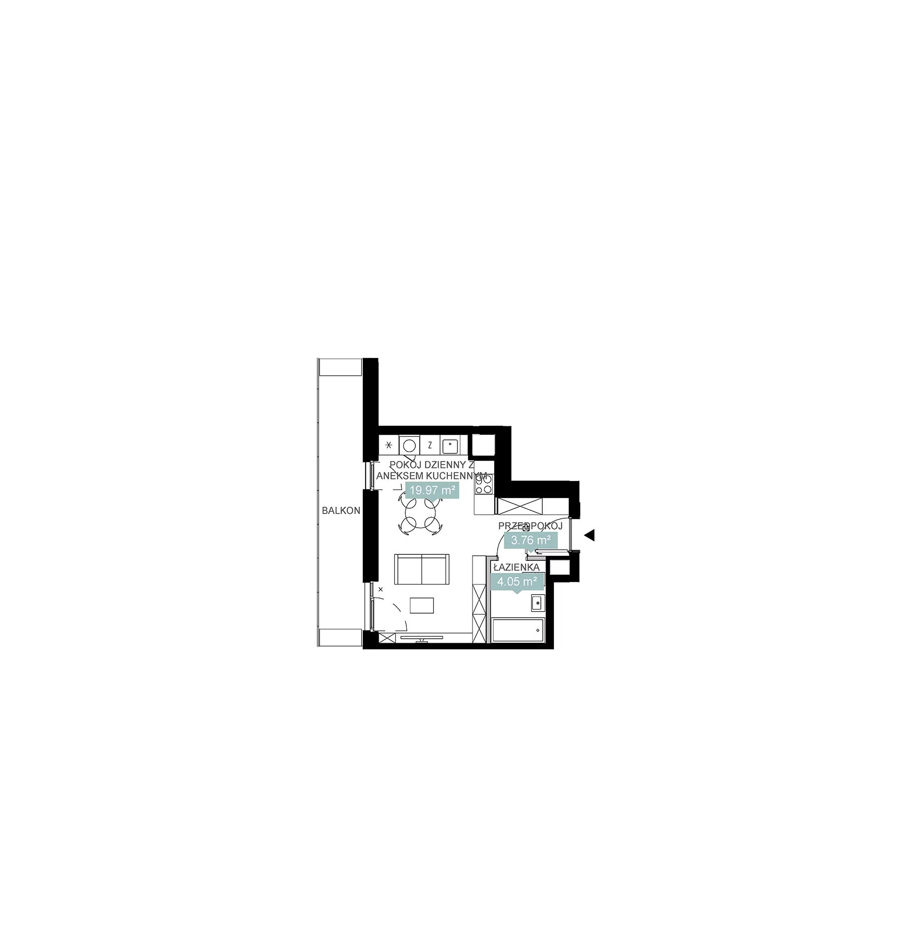 1 pokój, mieszkanie 27,81 m², piętro 6, oferta nr A2 161, Mikato, Katowice, Śródmieście, Bogucice, ul. Piotra Skargi 1