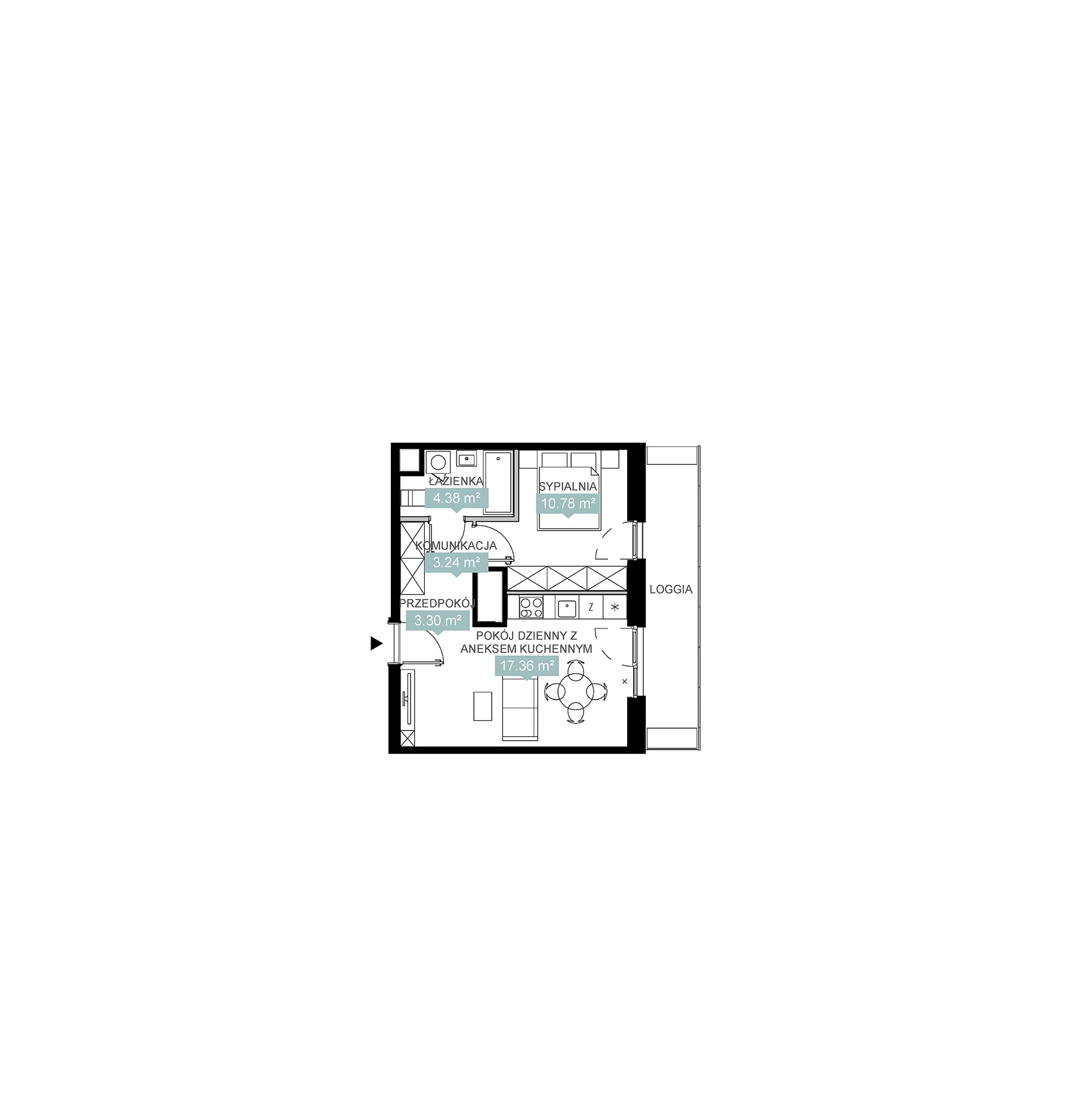 2 pokoje, mieszkanie 39,06 m², piętro 7, oferta nr A2 164, Mikato, Katowice, Śródmieście, Bogucice, ul. Piotra Skargi 1