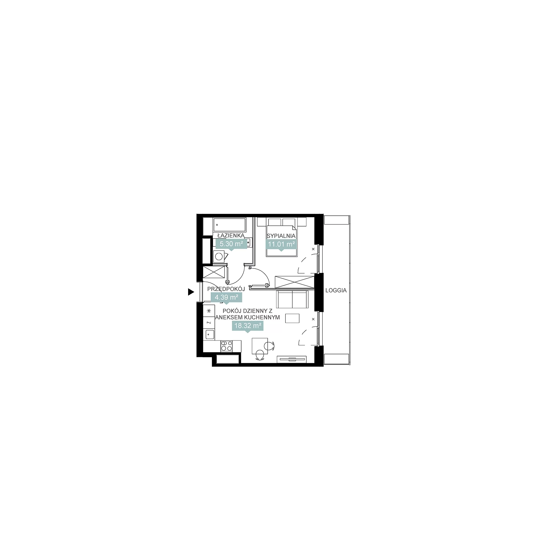 2 pokoje, mieszkanie 39,02 m², piętro 7, oferta nr A2 165, Mikato, Katowice, Śródmieście, Bogucice, ul. Piotra Skargi 1