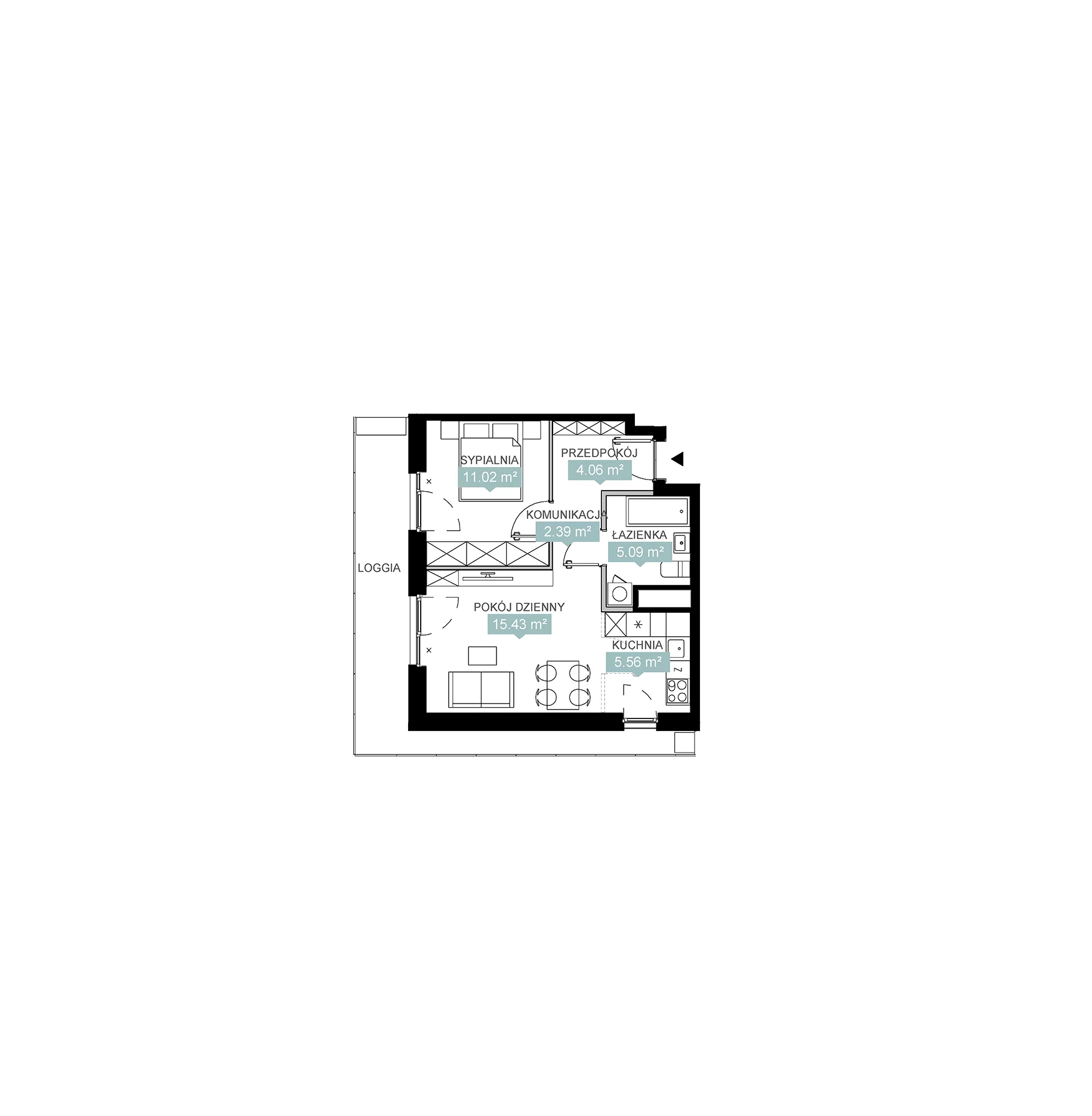 2 pokoje, mieszkanie 43,55 m², piętro 7, oferta nr A2 168, Mikato, Katowice, Śródmieście, Bogucice, ul. Piotra Skargi 1