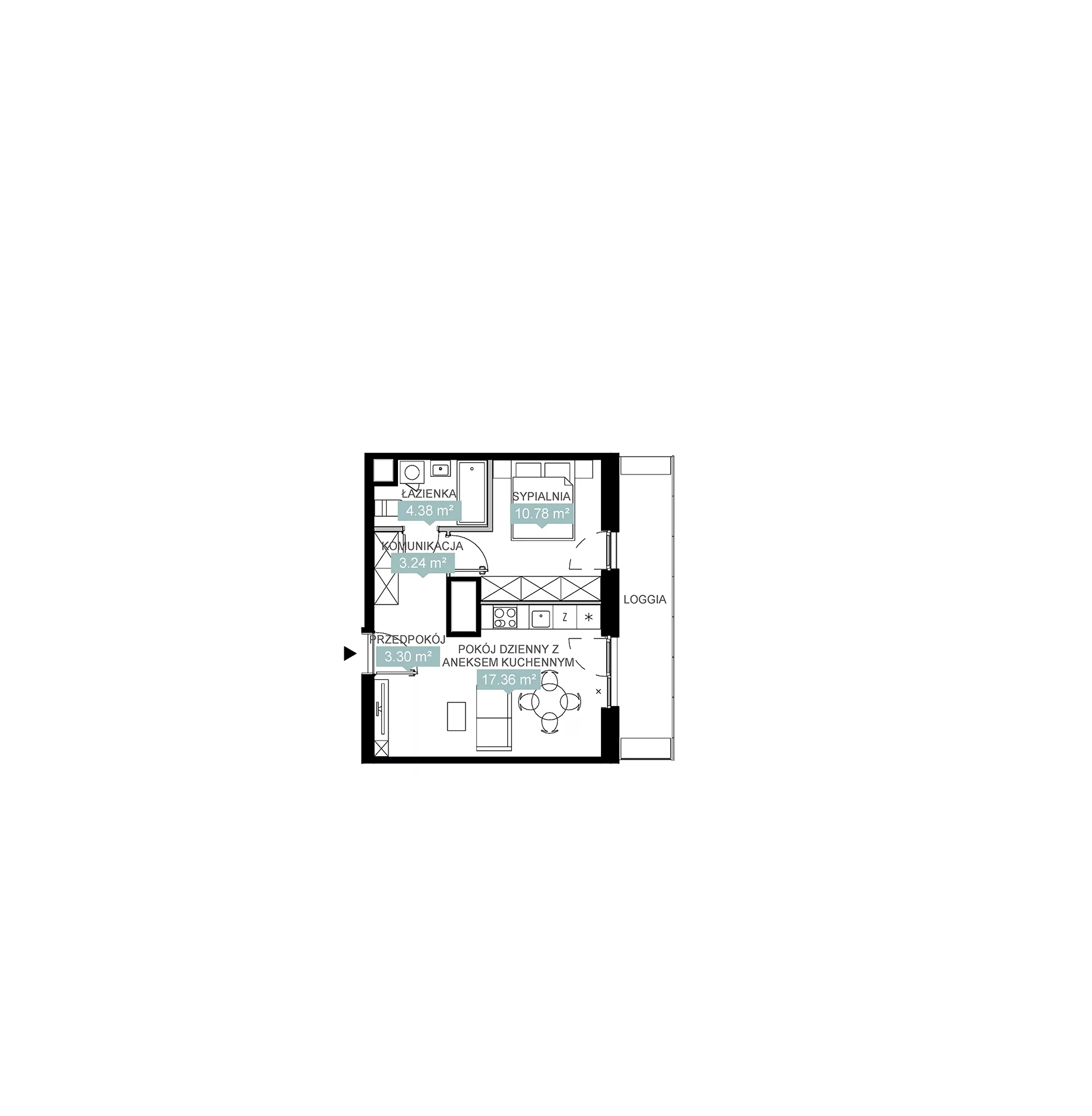 2 pokoje, mieszkanie 39,06 m², piętro 8, oferta nr A2 172, Mikato, Katowice, Śródmieście, Bogucice, ul. Piotra Skargi 1