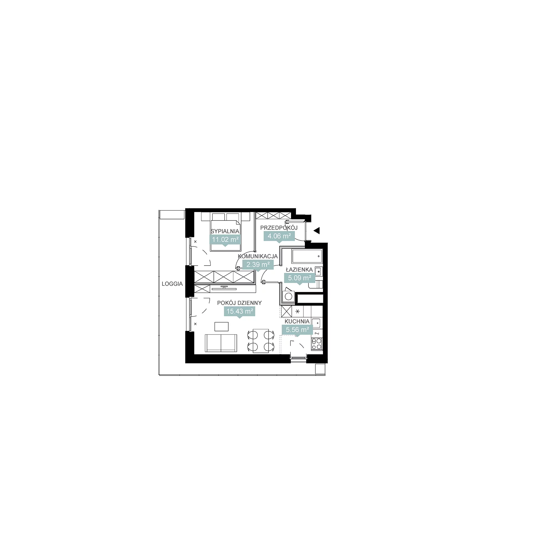 2 pokoje, mieszkanie 43,55 m², piętro 8, oferta nr A2 176, Mikato, Katowice, Śródmieście, Bogucice, ul. Piotra Skargi 1