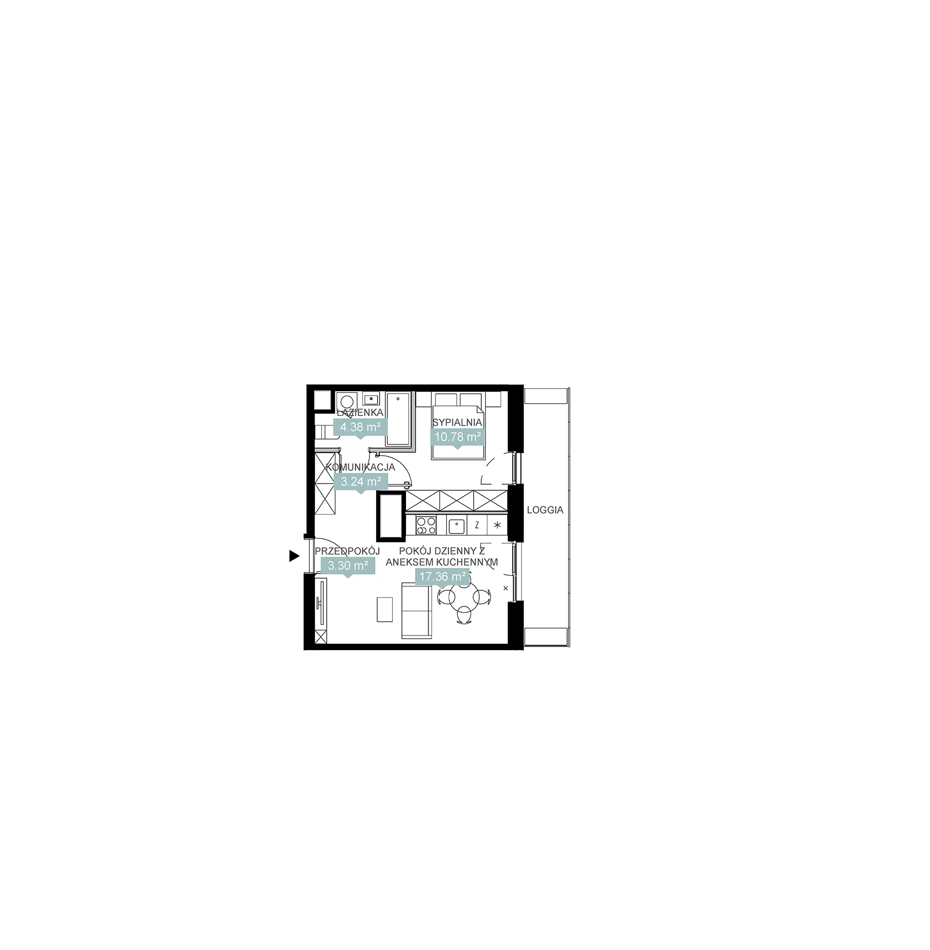 2 pokoje, mieszkanie 39,06 m², piętro 9, oferta nr A2 180, Mikato, Katowice, Śródmieście, Bogucice, ul. Piotra Skargi 1