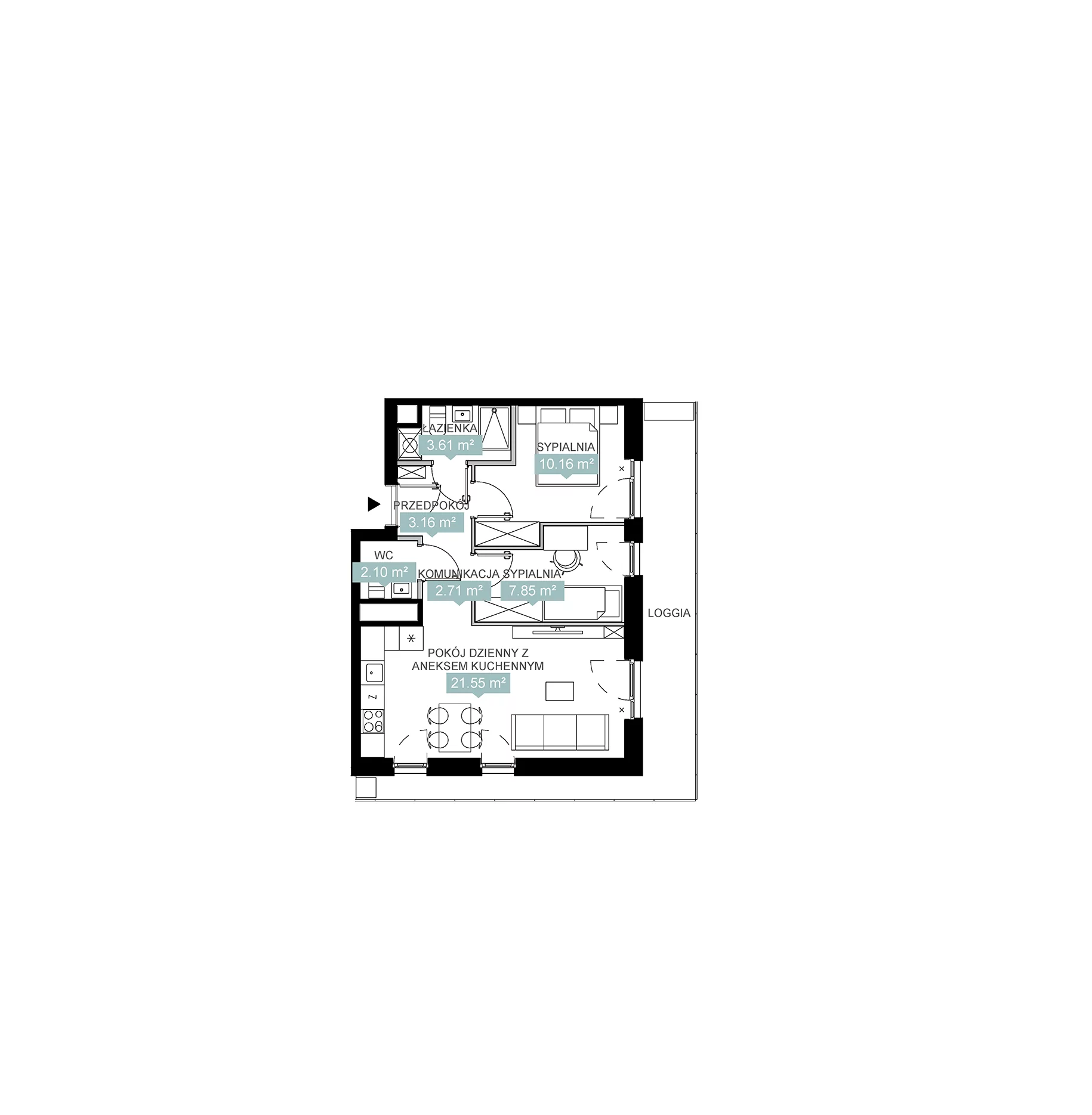 3 pokoje, mieszkanie 51,14 m², piętro 9, oferta nr A2 183, Mikato, Katowice, Śródmieście, Bogucice, ul. Piotra Skargi 1