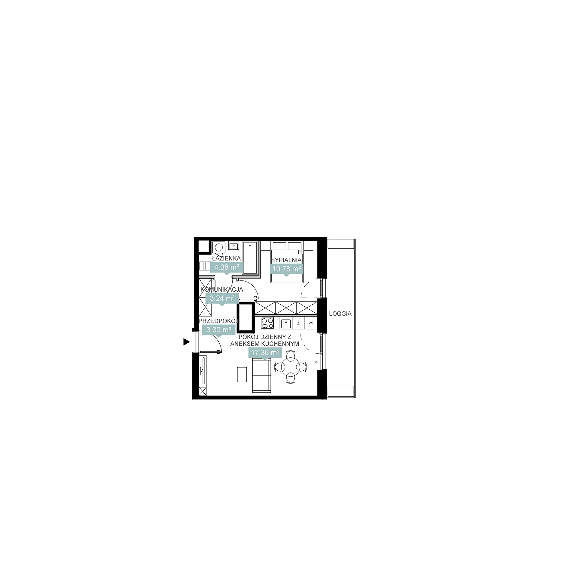 2 pokoje, mieszkanie 39,06 m², piętro 10, oferta nr A2 188, Mikato, Katowice, Śródmieście, Bogucice, ul. Piotra Skargi 1
